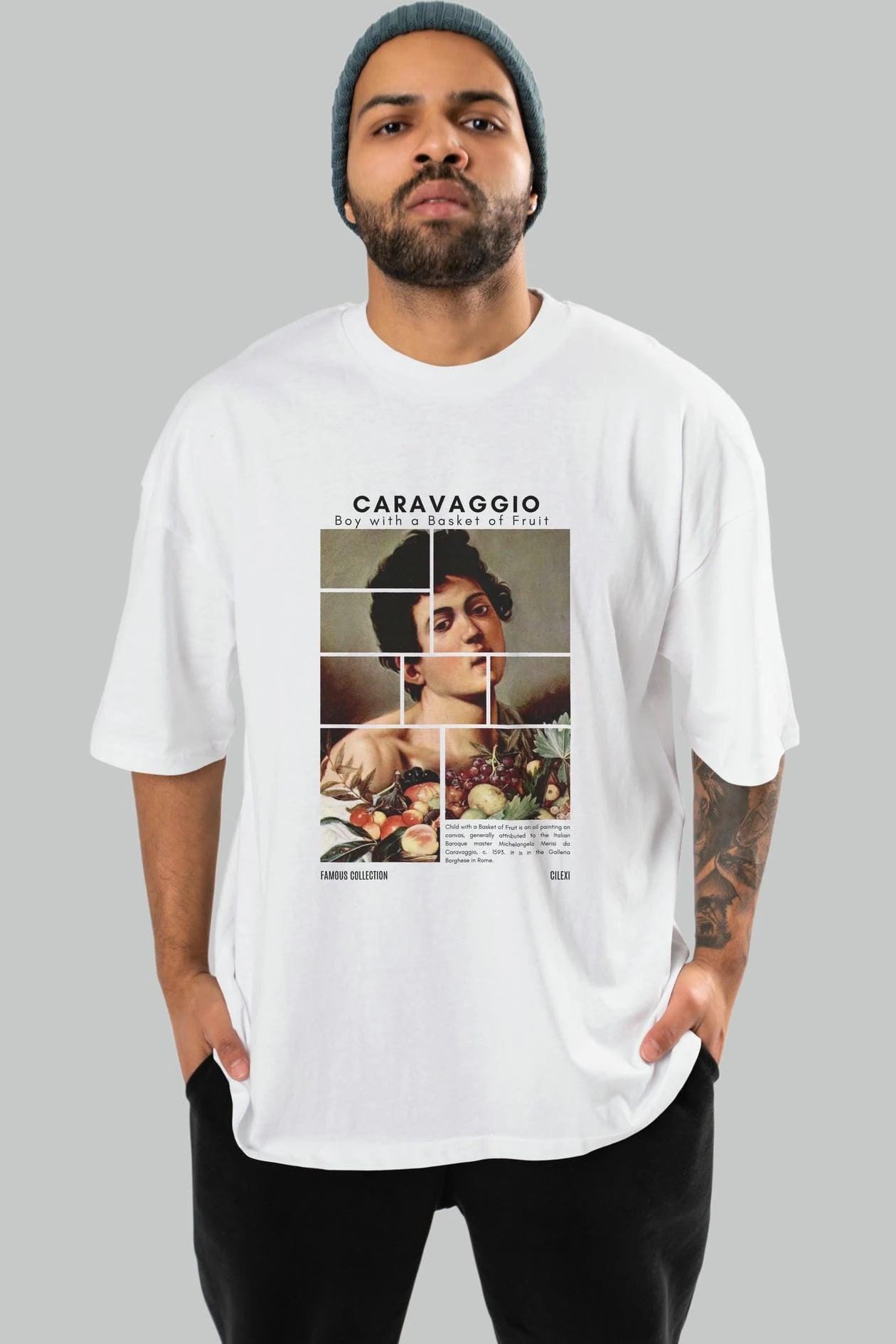 Caravaggio Boy ön Baskılı Oversize t-shirt Erkek Kadın Bisiklet Yaka Pamuk tişort