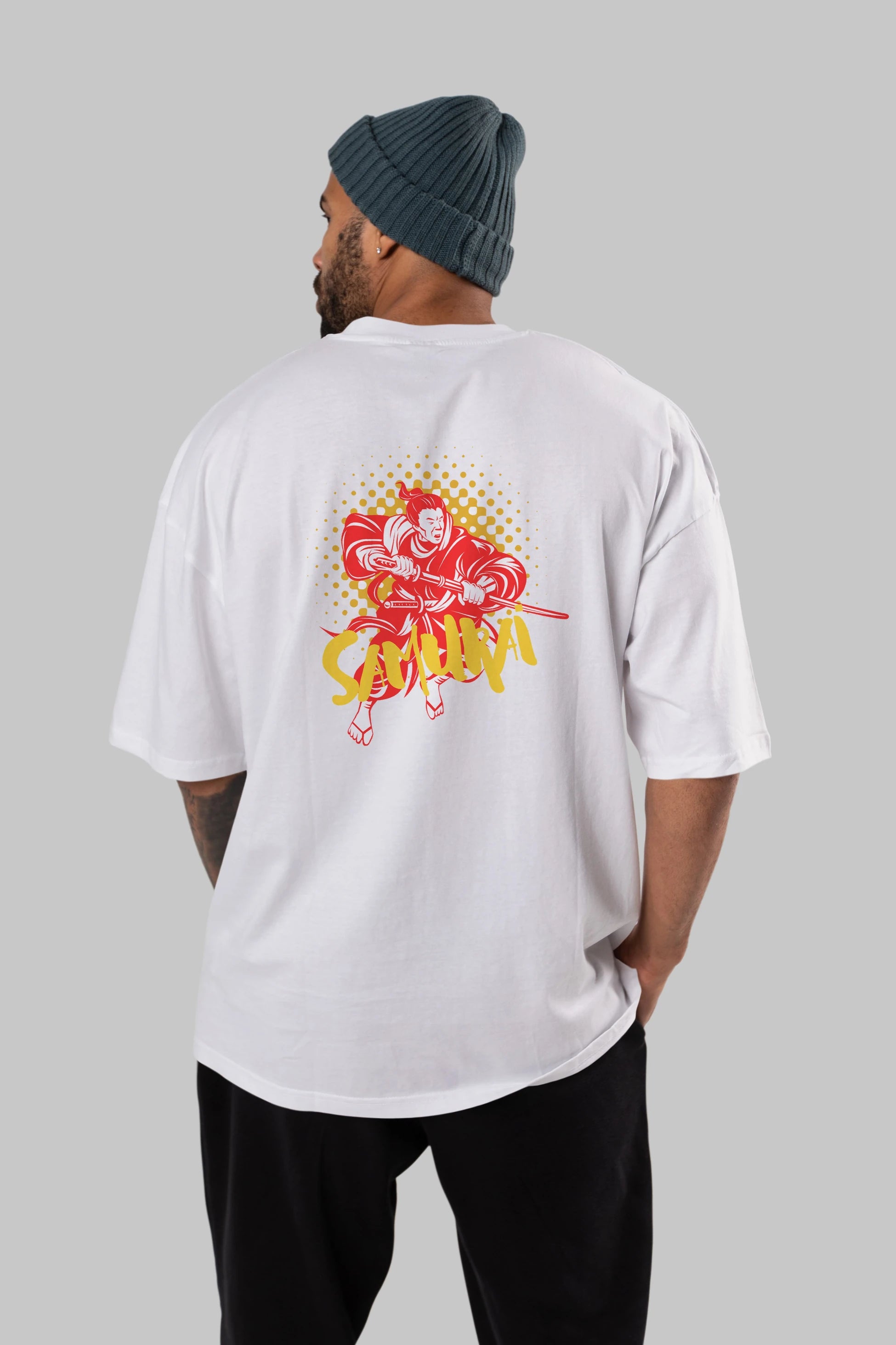 Samurai Arka Baskılı Oversize t-shirt Erkek Kadın Unisex