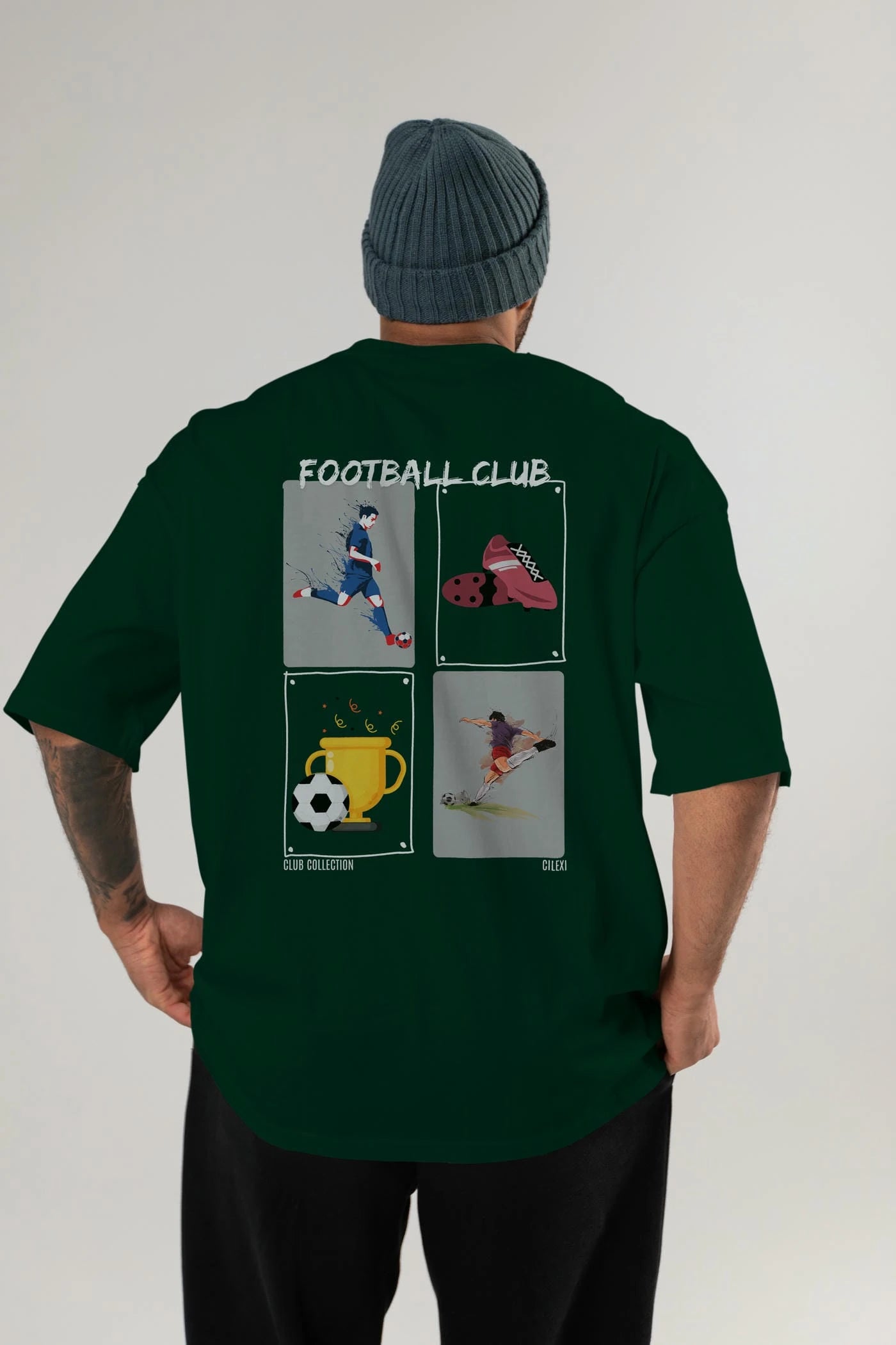 Football Club Arka Baskılı Oversize t-shirt Erkek Kadın %100 Pamuk Bisiklet Yaka tişort