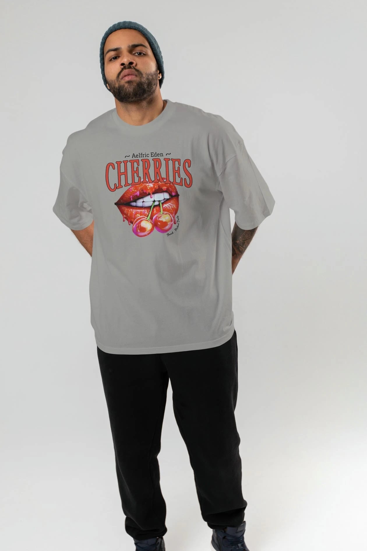 Cherry Cherries 3 Ön Baskılı Oversize t-shirt Erkek Kadın Pamuk Bisiklet Yaka tişort