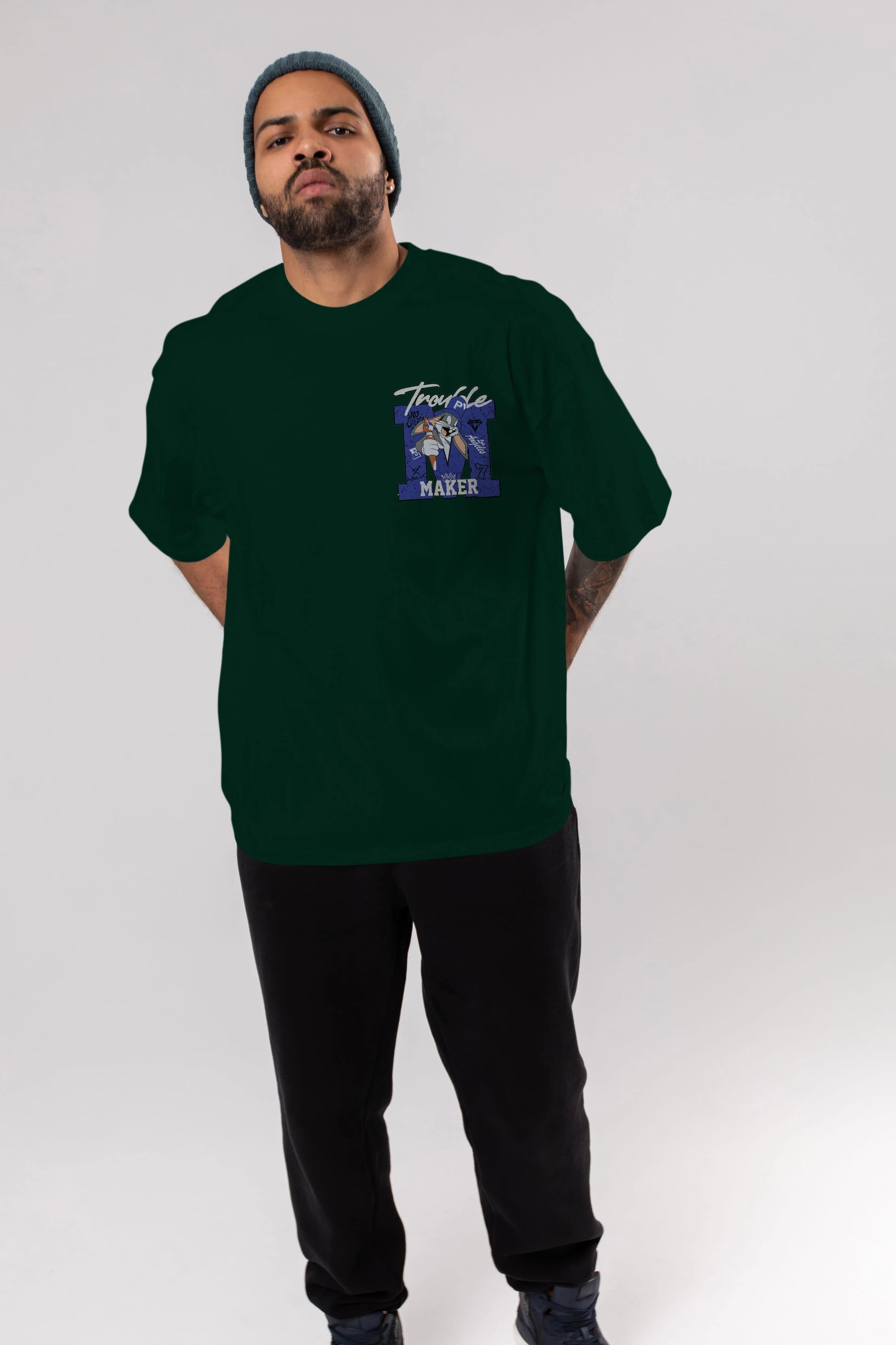 Bugs Bunny Ön Sol Baskılı Oversize t-shirt Erkek Kadın Unisex %100 Pamuk Bisiklet Yaka tişort