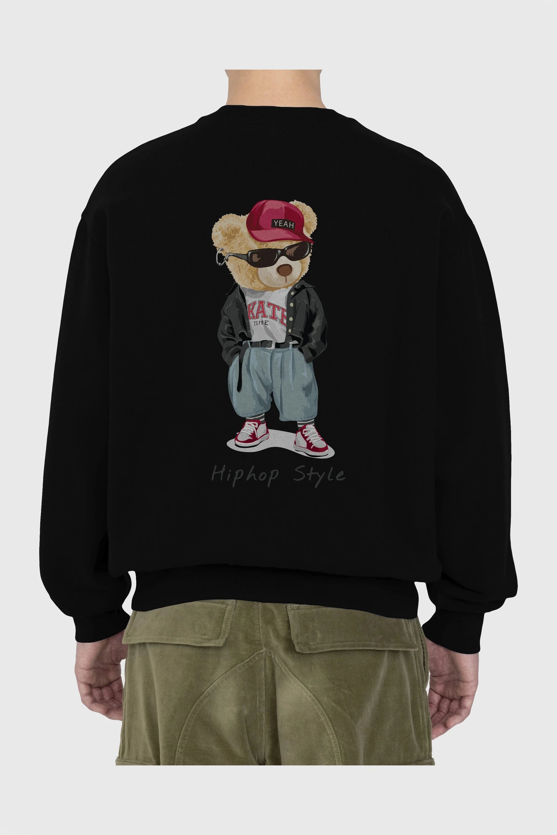 Teddy Bear Hiphop Style Arka Baskılı Oversize Sweatshirt Erkek Kadın Unisex