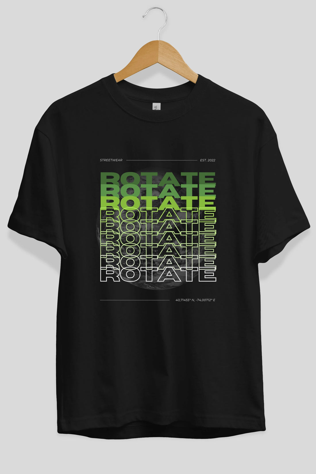 Rotate Yazılı Ön Baskılı Oversize t-shirt Erkek Kadın Unisex