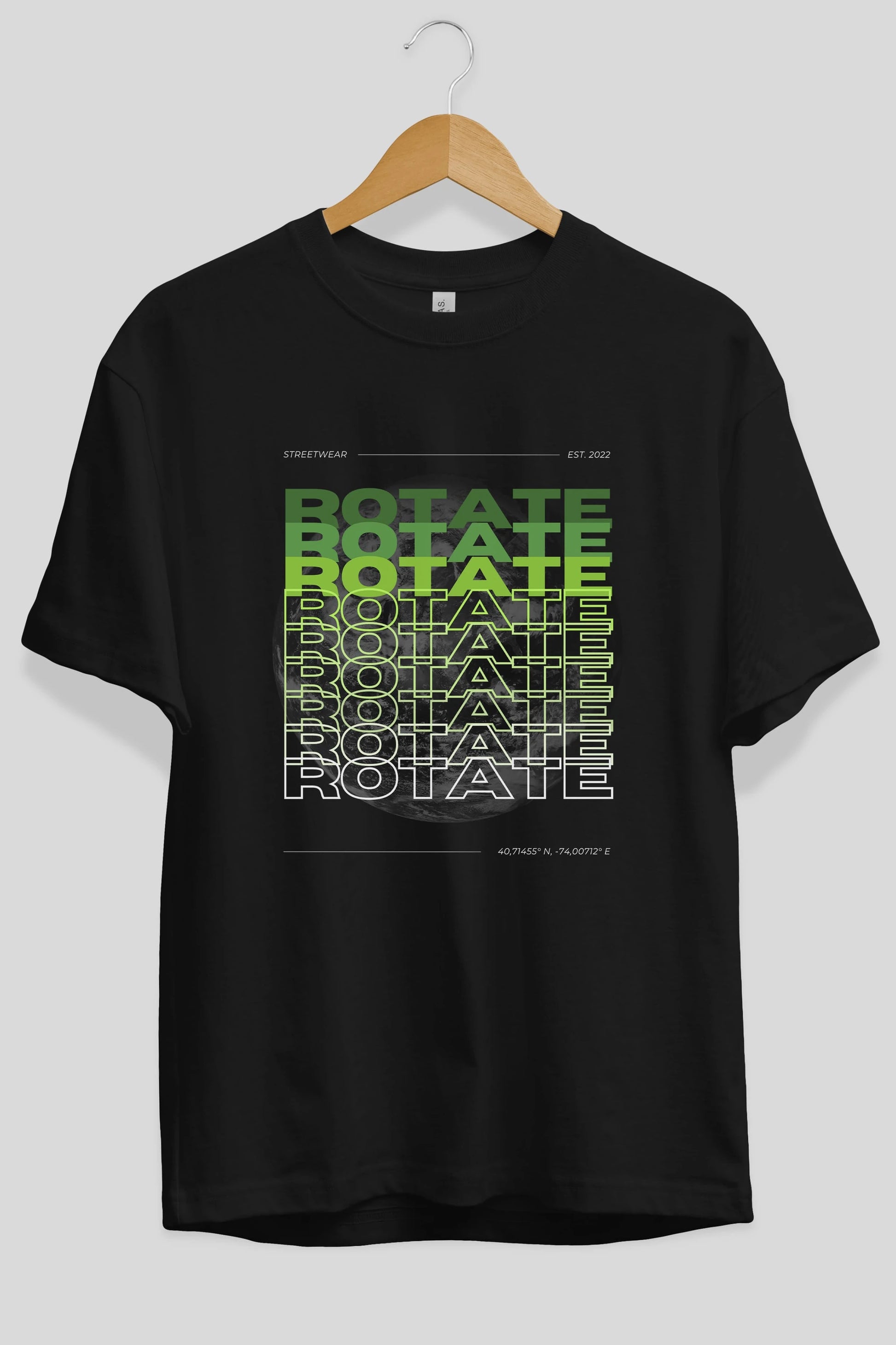 Rotate Yazılı Ön Baskılı Oversize t-shirt Erkek Kadın Unisex