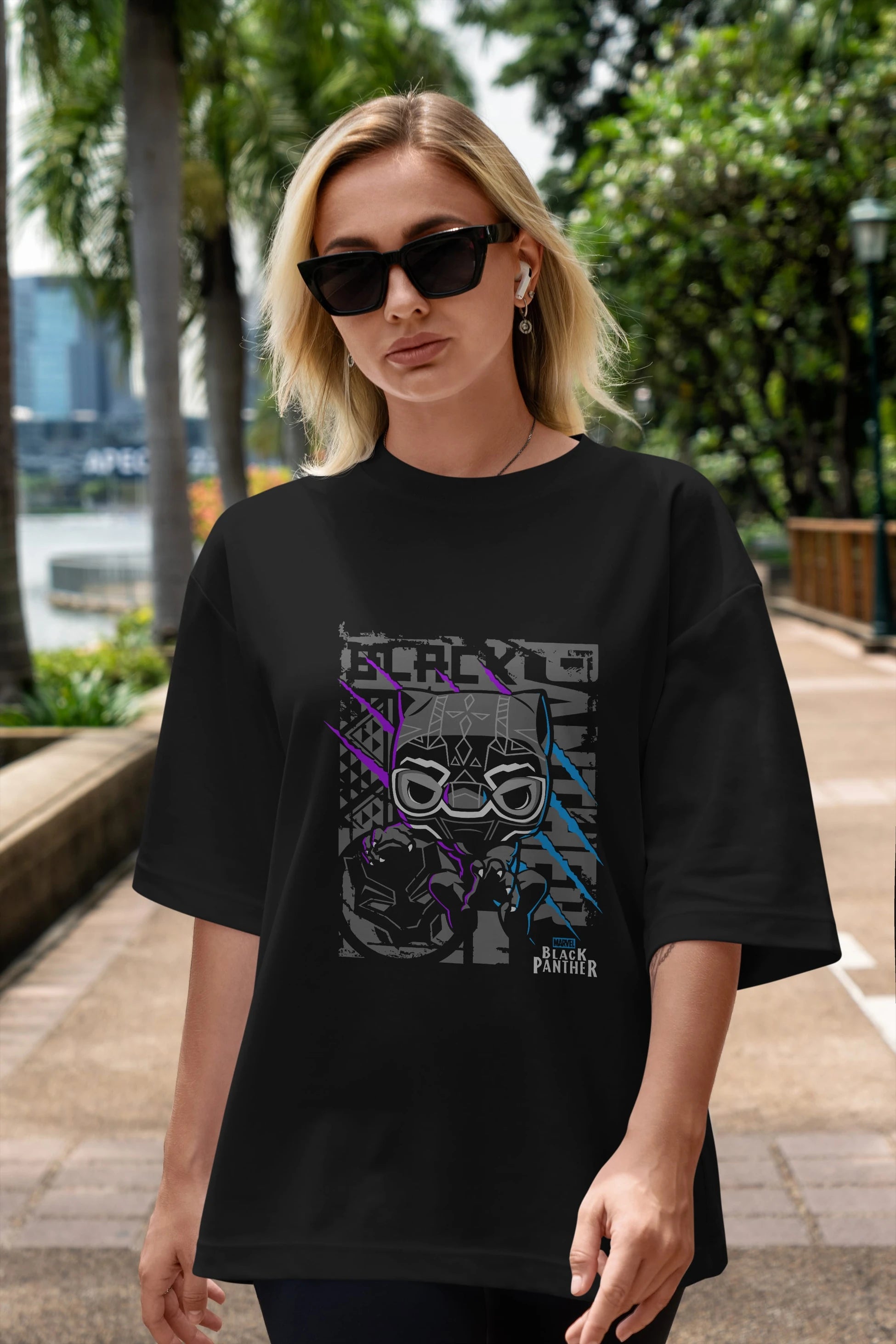 Black Panther Ön Baskılı Oversize t-shirt Erkek Kadın Unisex %100 Pamuk Bisiklet Yaka tişort