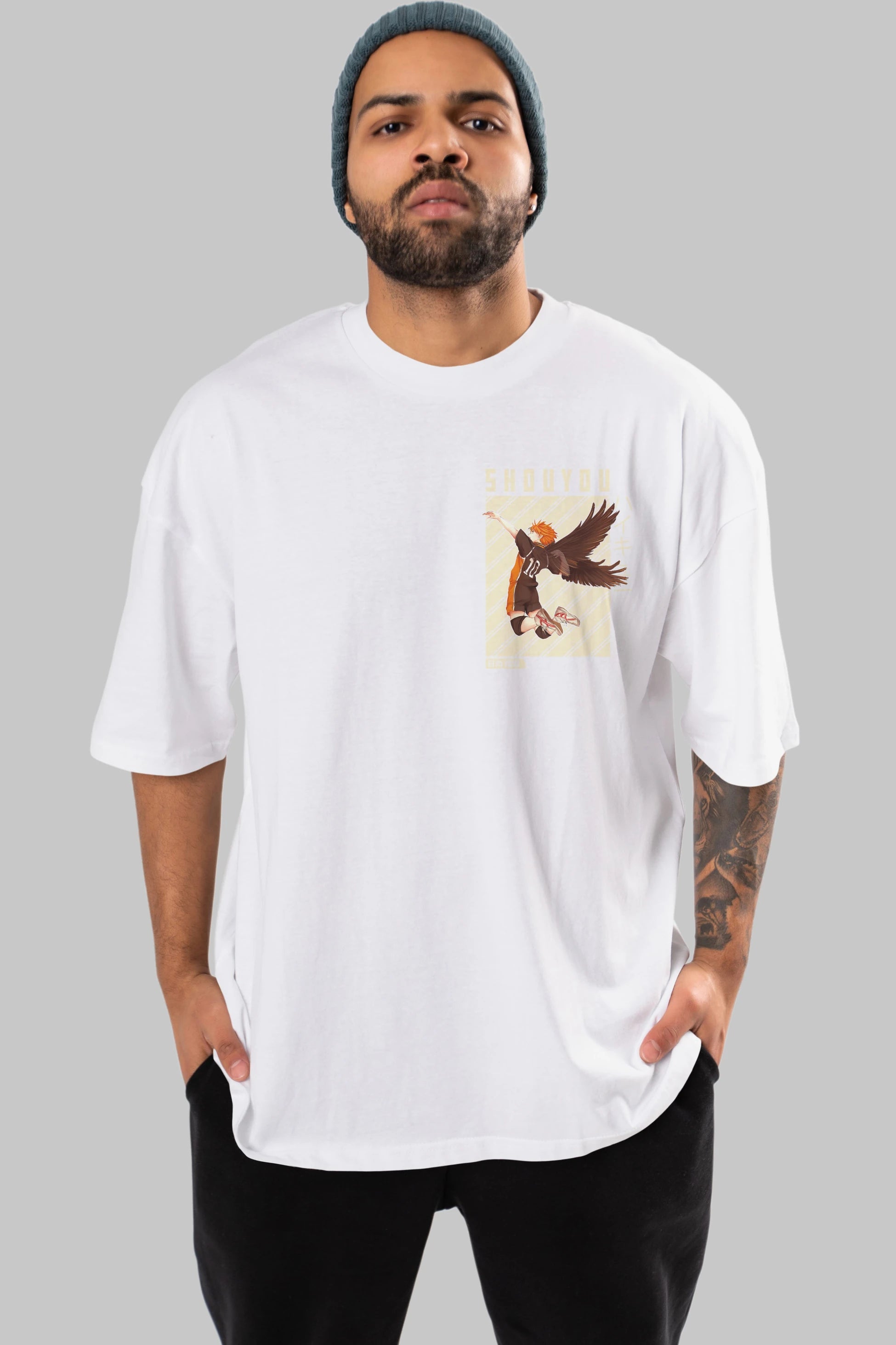 Shouyou Hinata 3 Ön Sol Baskılı Oversize t-shirt Erkek Kadın Unisex %100 Pamuk Bisiklet Yaka tişort