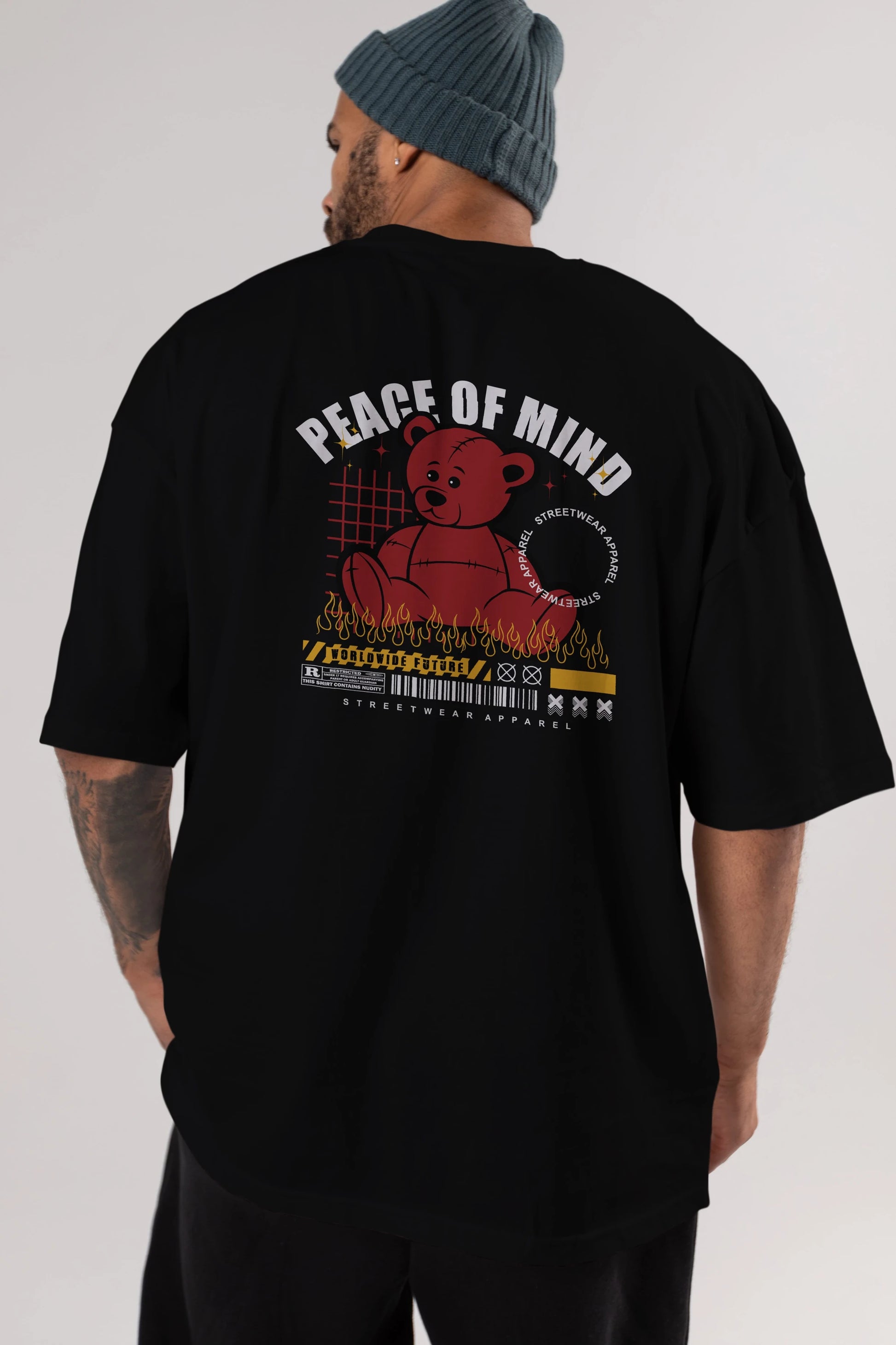 Teddy Bear Peace of Mind Arka Baskılı Oversize t-shirt Erkek Kadın Unisex