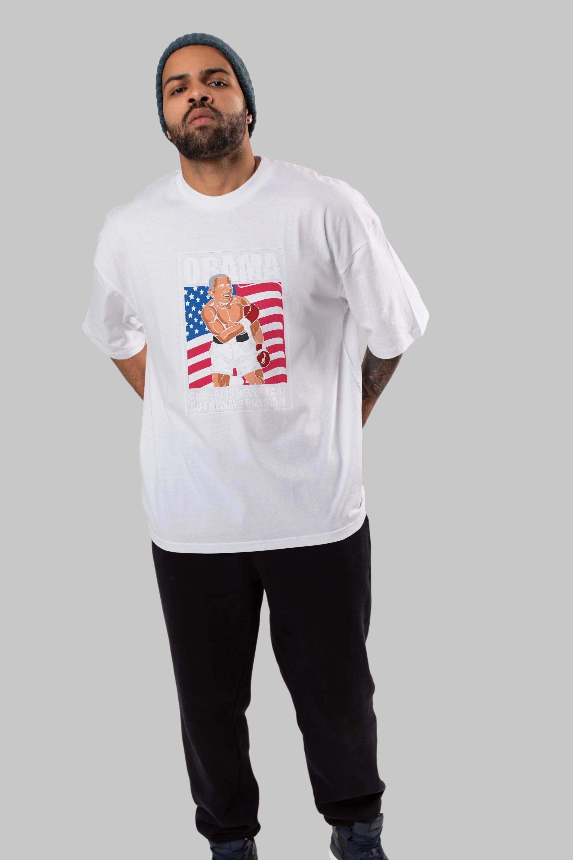 Obama Ön Baskılı Oversize t-shirt Erkek Kadın Unisex %100 Pamuk tişort