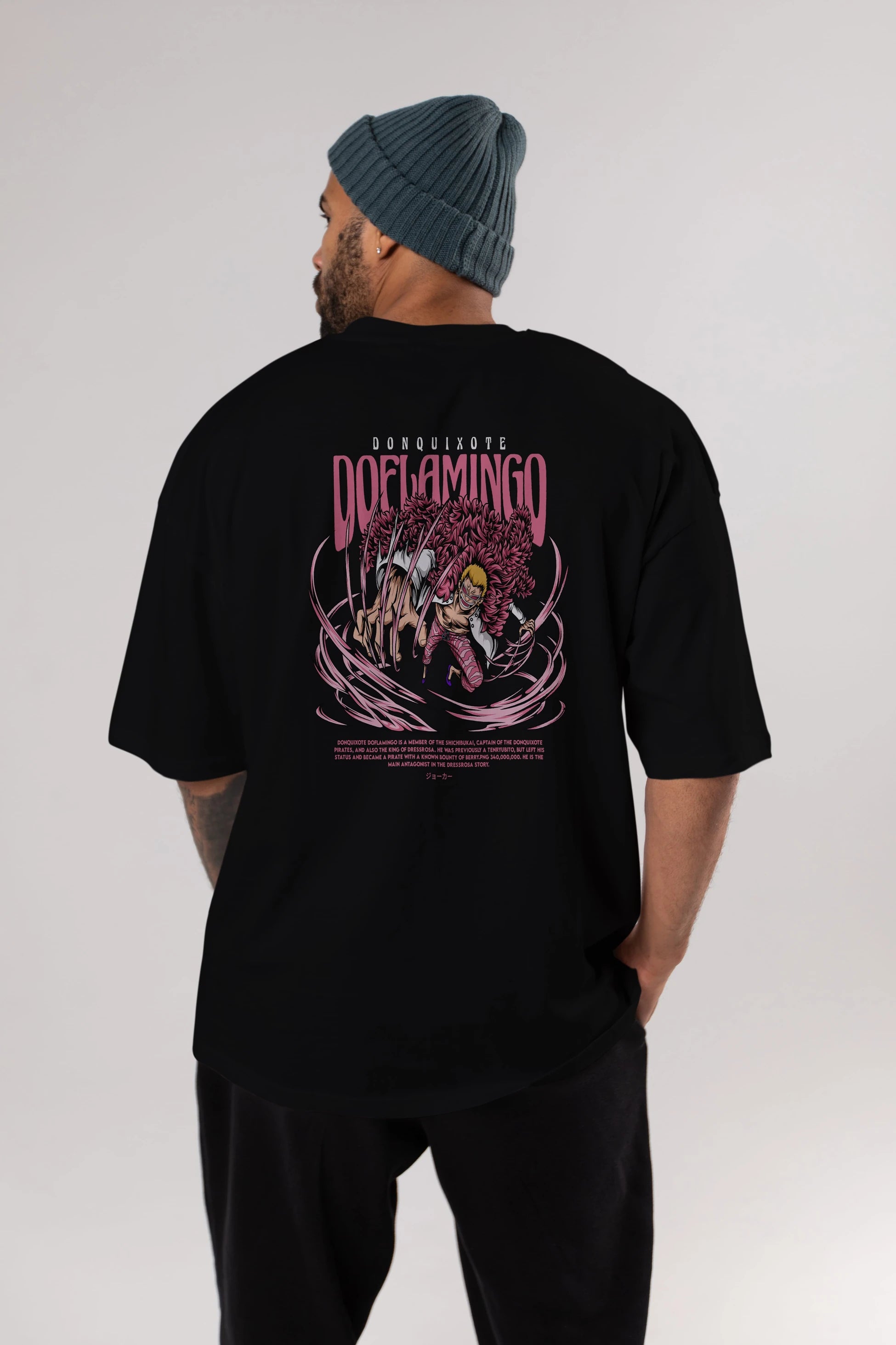 Doflamingo Anime Arka Baskılı Oversize t-shirt Erkek Kadın Unisex