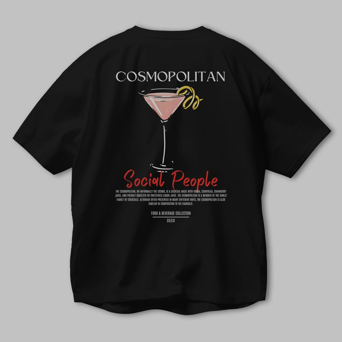 Cosmopolıtan Kokteyl Serisi Baskılı Oversize t-shirt Erkek Kadın Unisex %100 Pamuk Bisiklet Yaka tişort