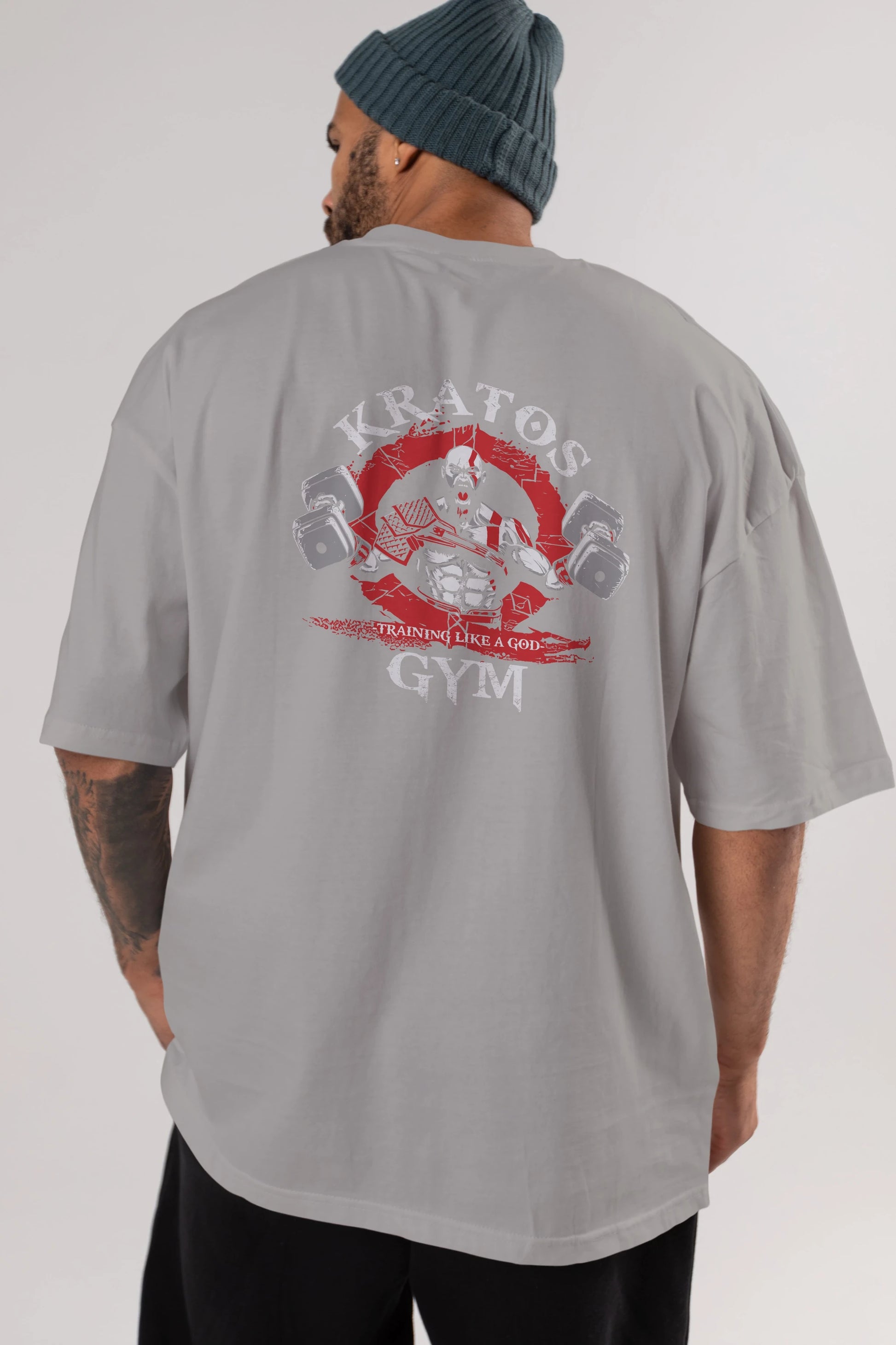 Kratos GYM Arka Baskılı Oversize t-shirt Erkek Kadın Unisex %100 Pamuk Bisiklet Yaka tişort