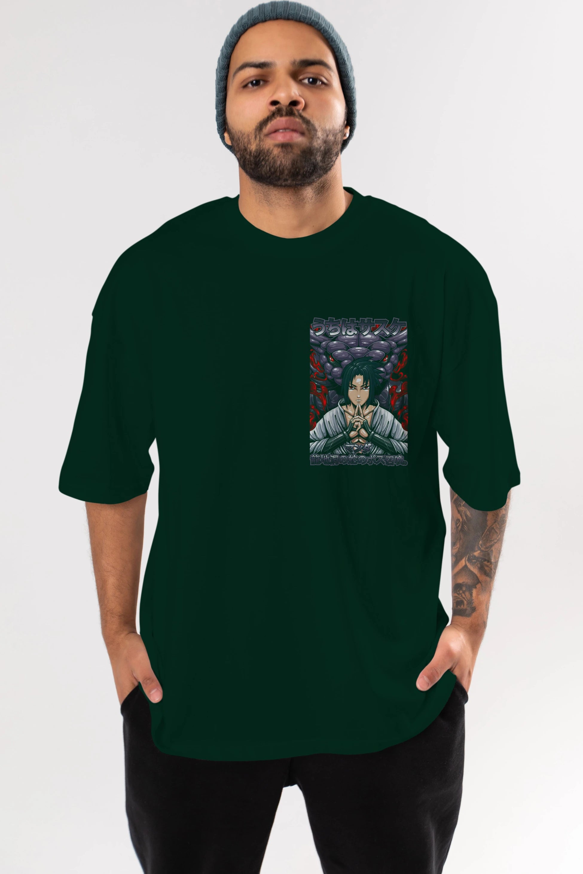 NARUTO SASUKE UCHIHA Ön Sol Baskılı Oversize t-shirt Erkek Kadın Unisex %100 Pamuk Bisiklet Yaka tişort