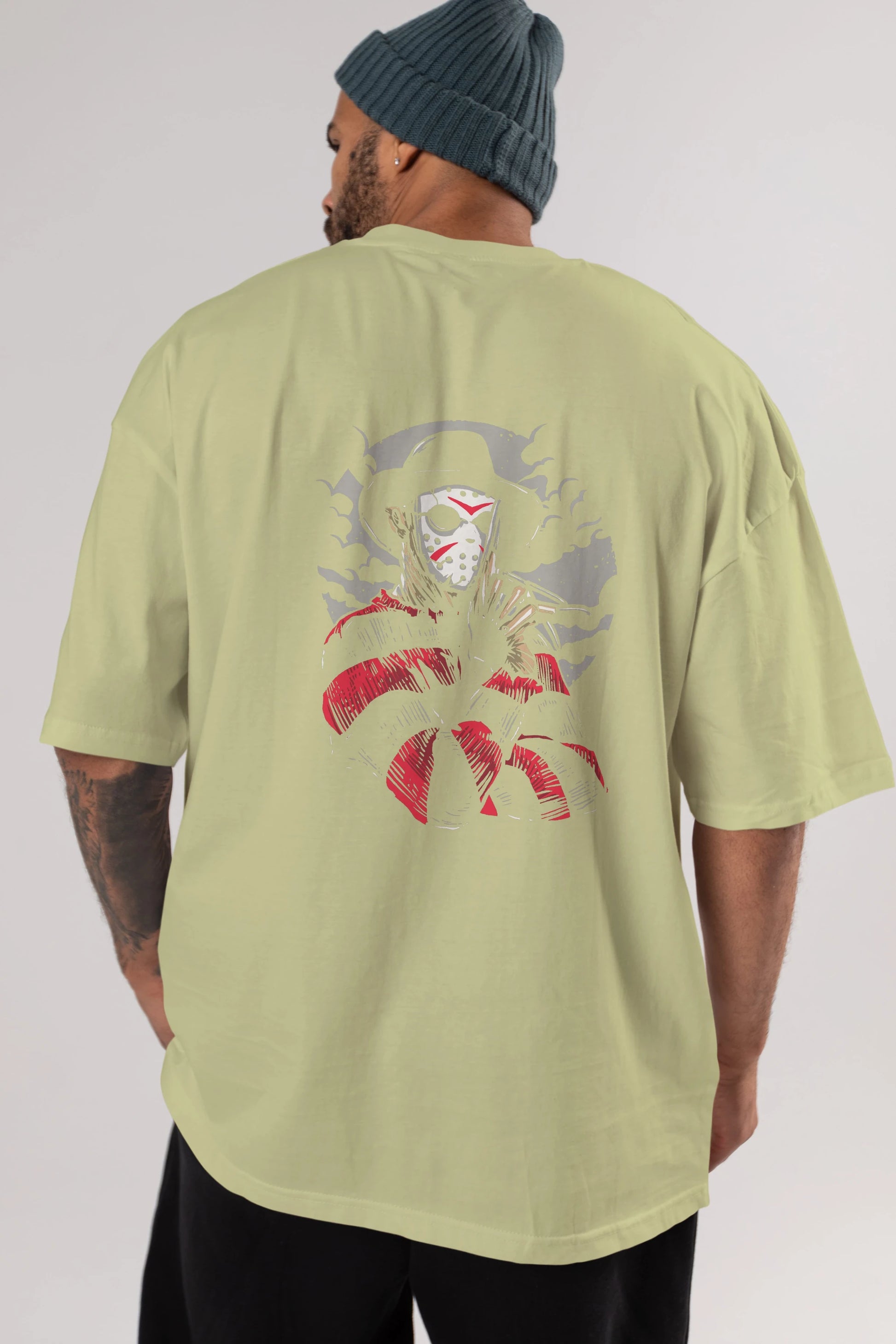 Freddy VS Jason (2) Arka Baskılı Oversize t-shirt Erkek Kadın Unisex %100 Pamuk