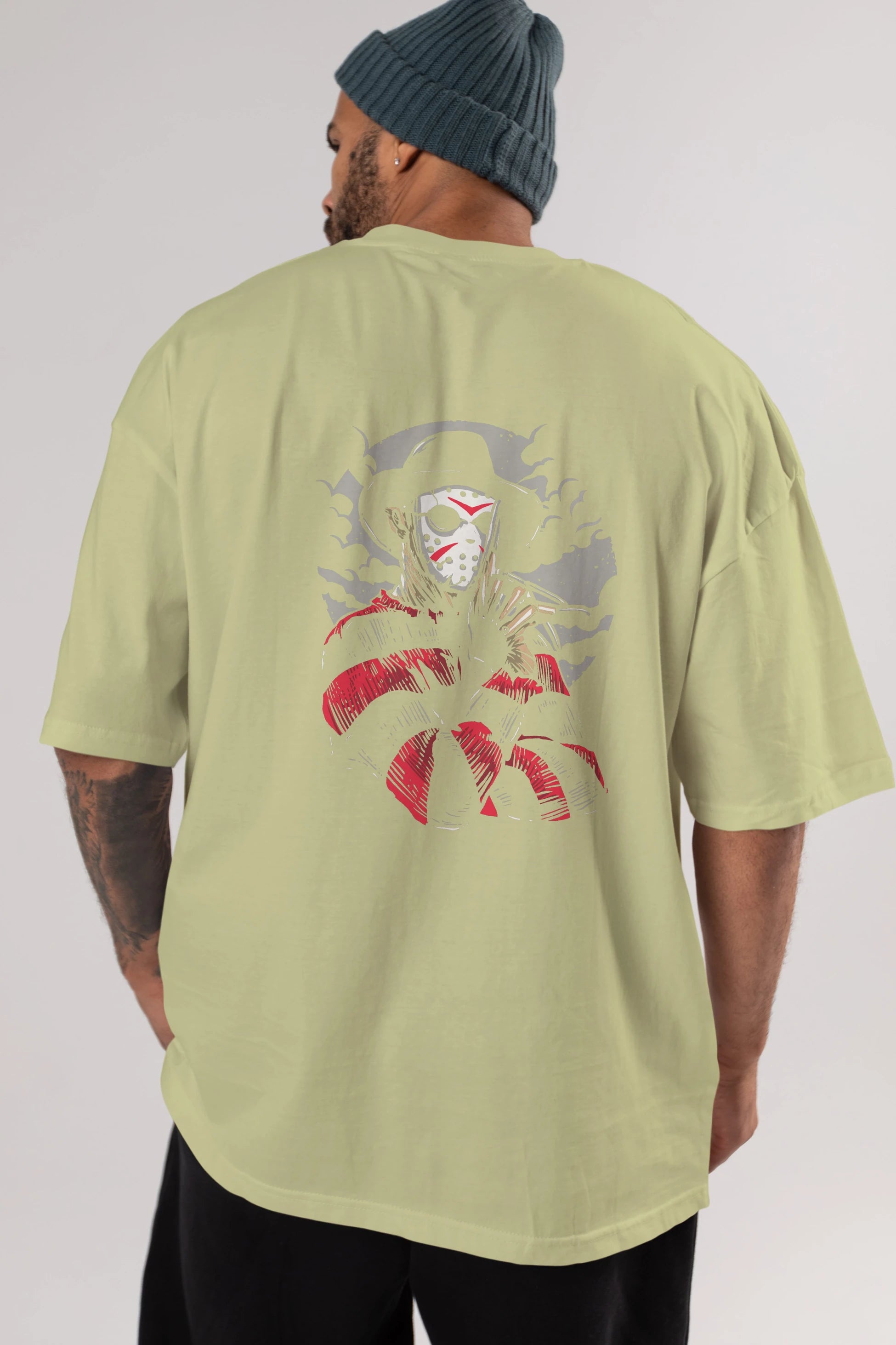 Freddy VS Jason (2) Arka Baskılı Oversize t-shirt Erkek Kadın Unisex %100 Pamuk