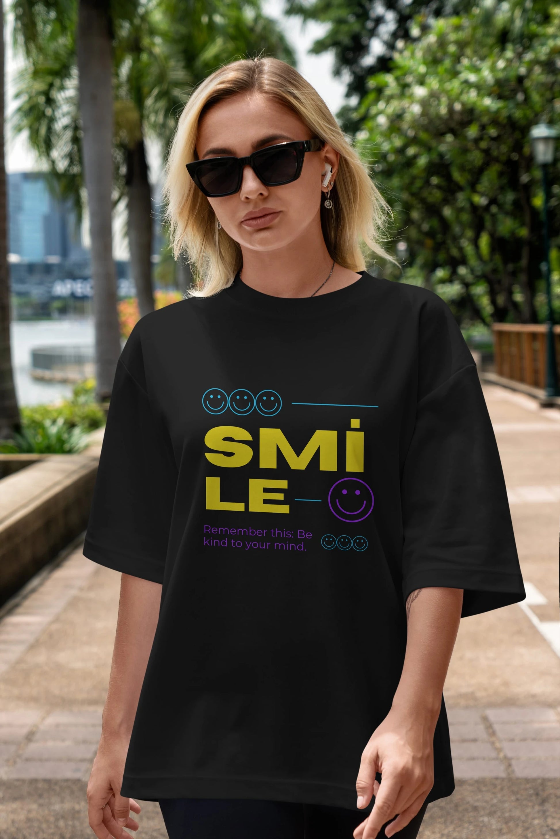 Smile Yazılı 2 Ön Baskılı Oversize t-shirt Erkek Kadın Unisex