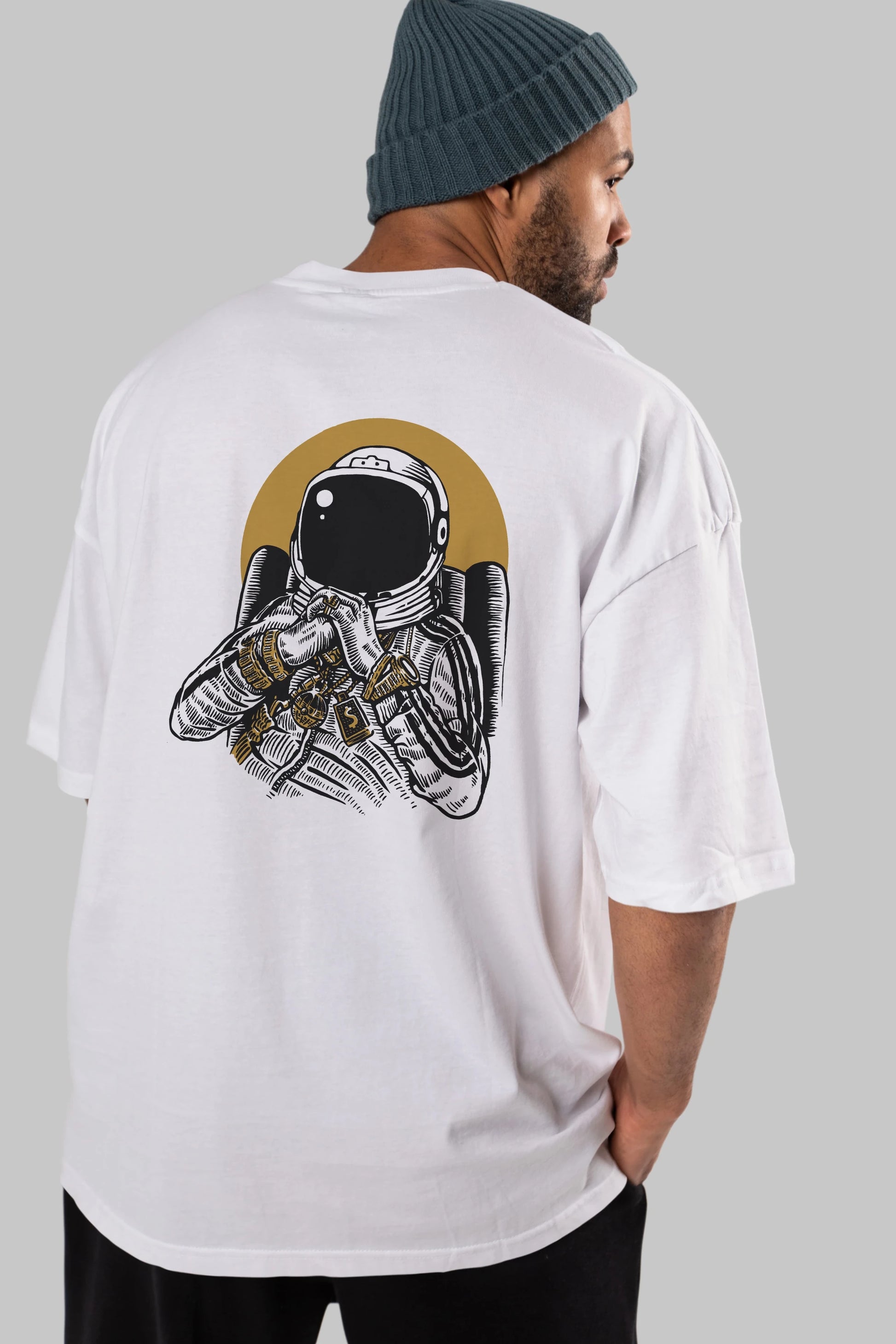 Space Dee Jay Arka Baskılı Oversize t-shirt Erkek Kadın Unisex %100 Pamuk