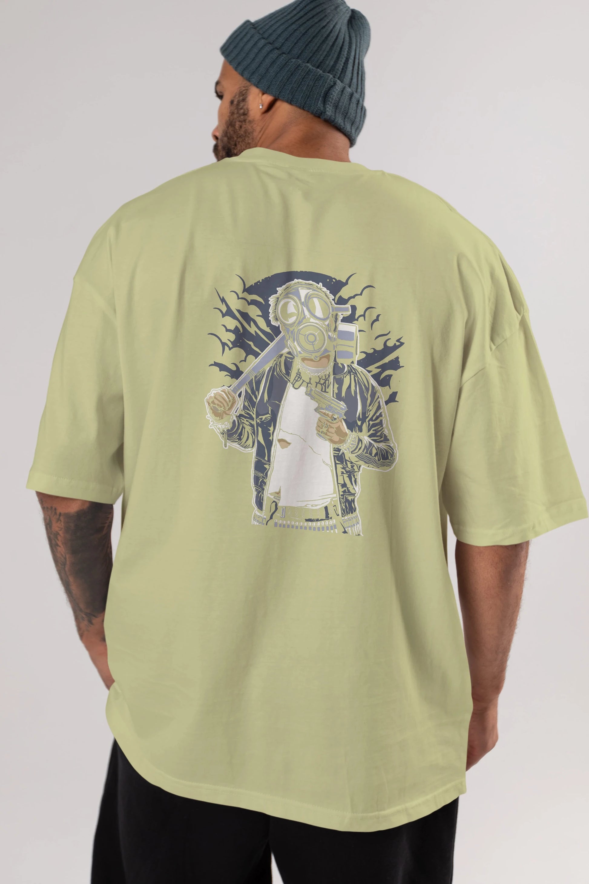 Gasmask Bastard Arka Baskılı Oversize t-shirt Erkek Kadın Unisex %100 Pamuk