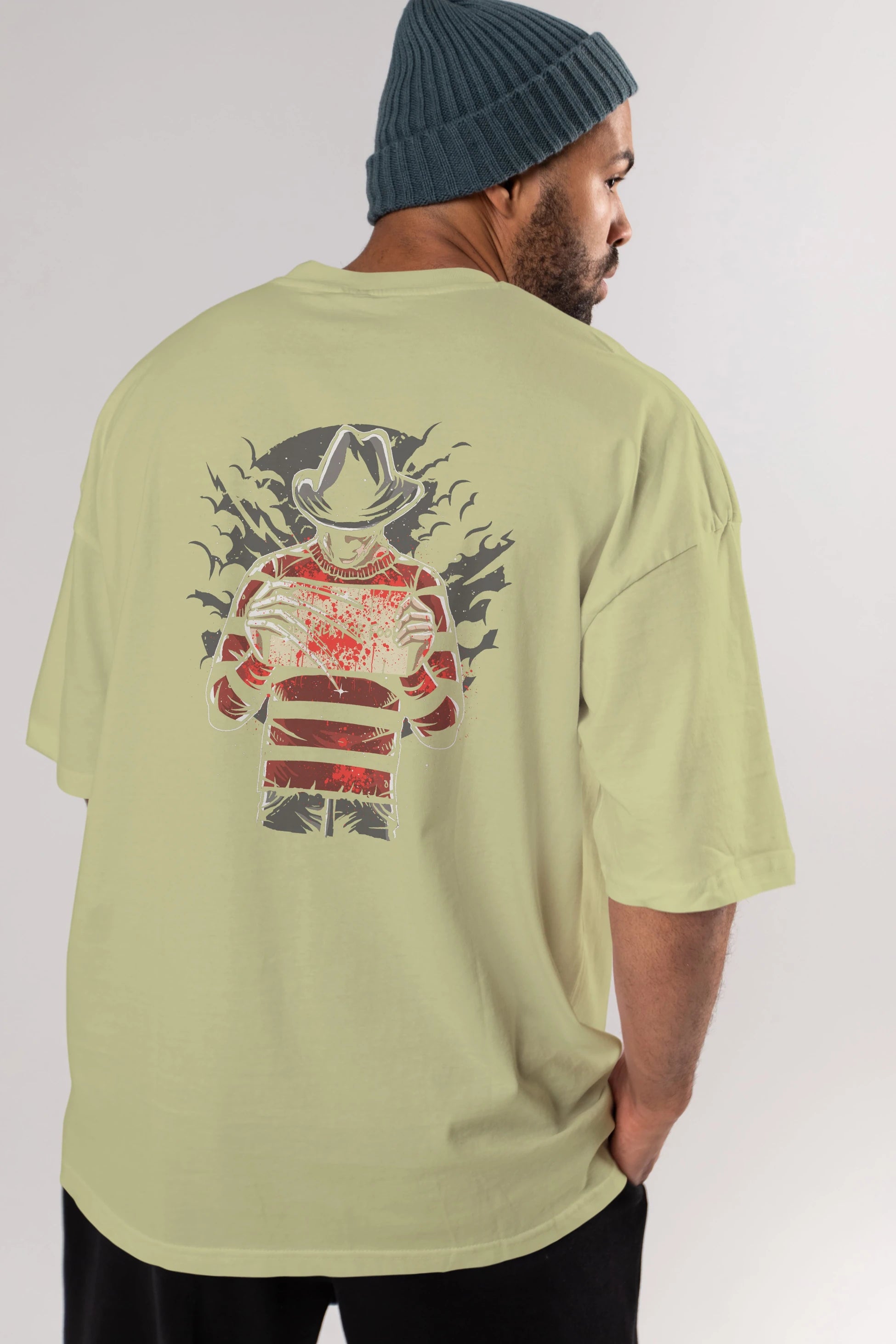 Freddy Will Kill For Food Arka Baskılı Oversize t-shirt Erkek Kadın Unisex %100 Pamuk
