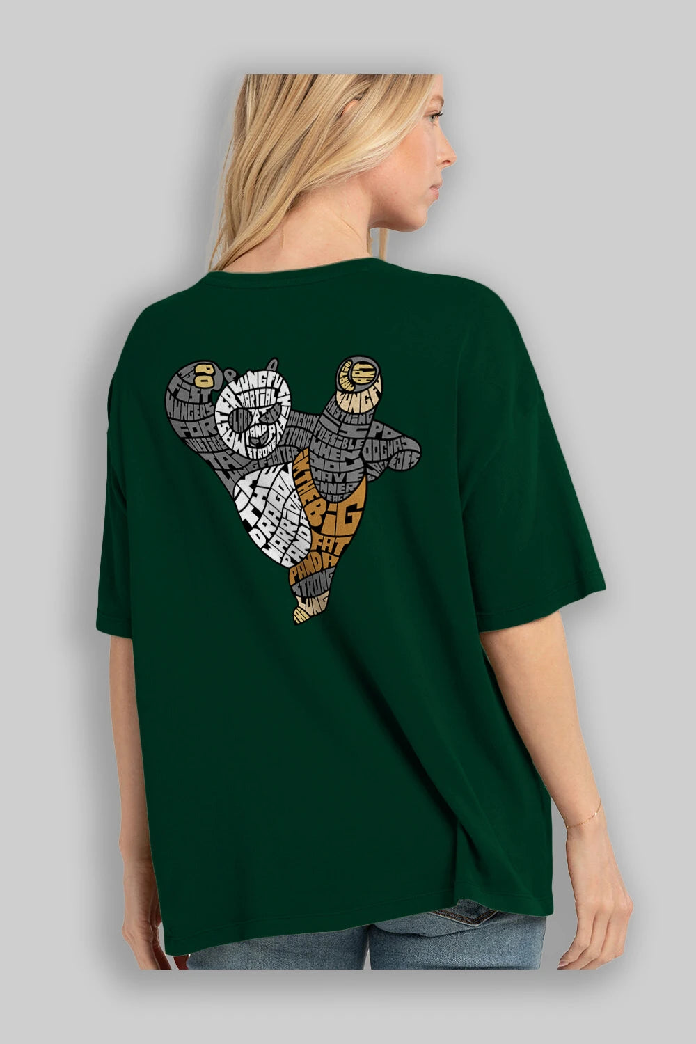 Warrior Panda Arka Baskılı Oversize t-shirt %100 pamuk Erkek Kadın Unisex