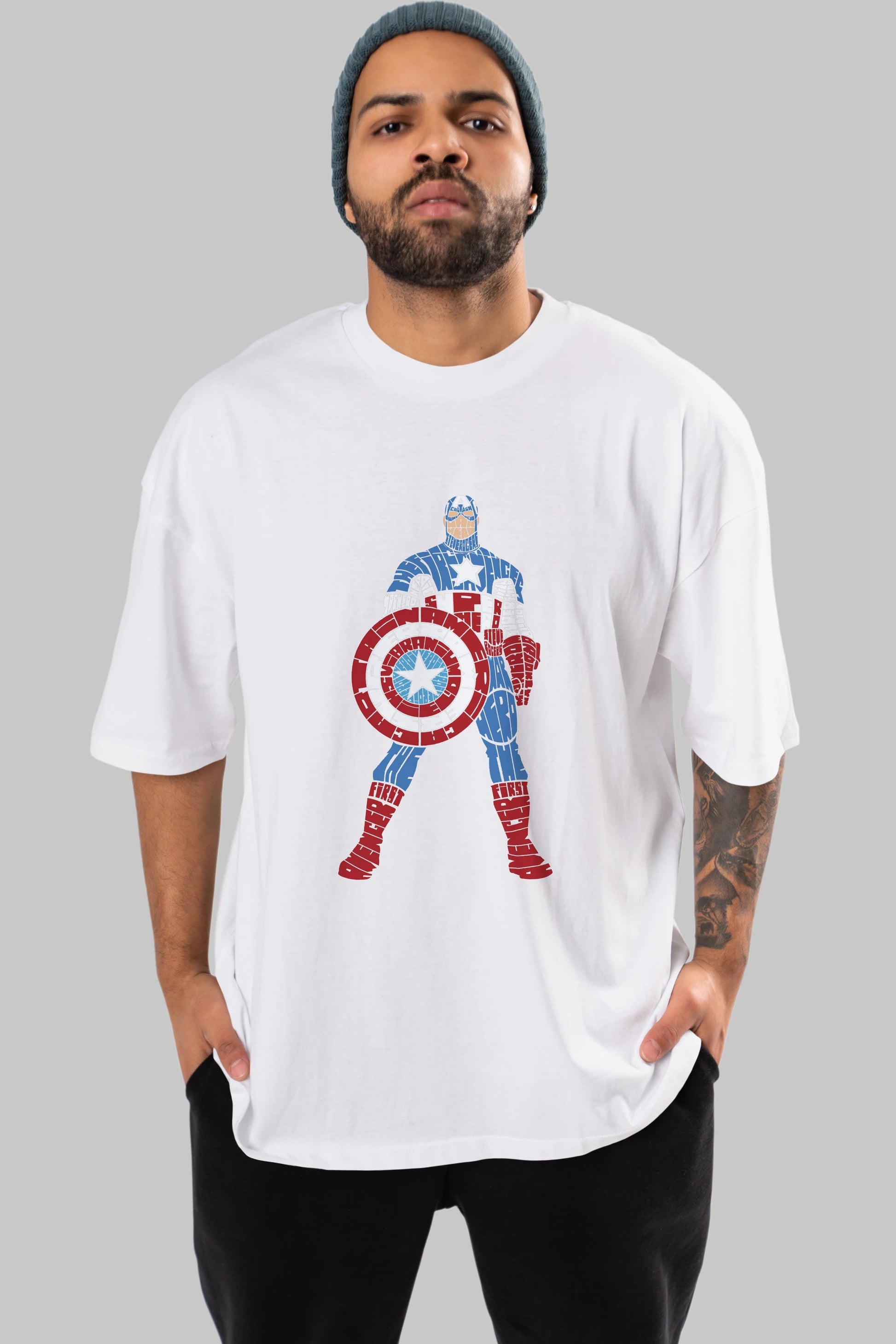 Captain America Ön Baskılı Oversize t-shirt %100 pamuk Erkek Kadın Unisex