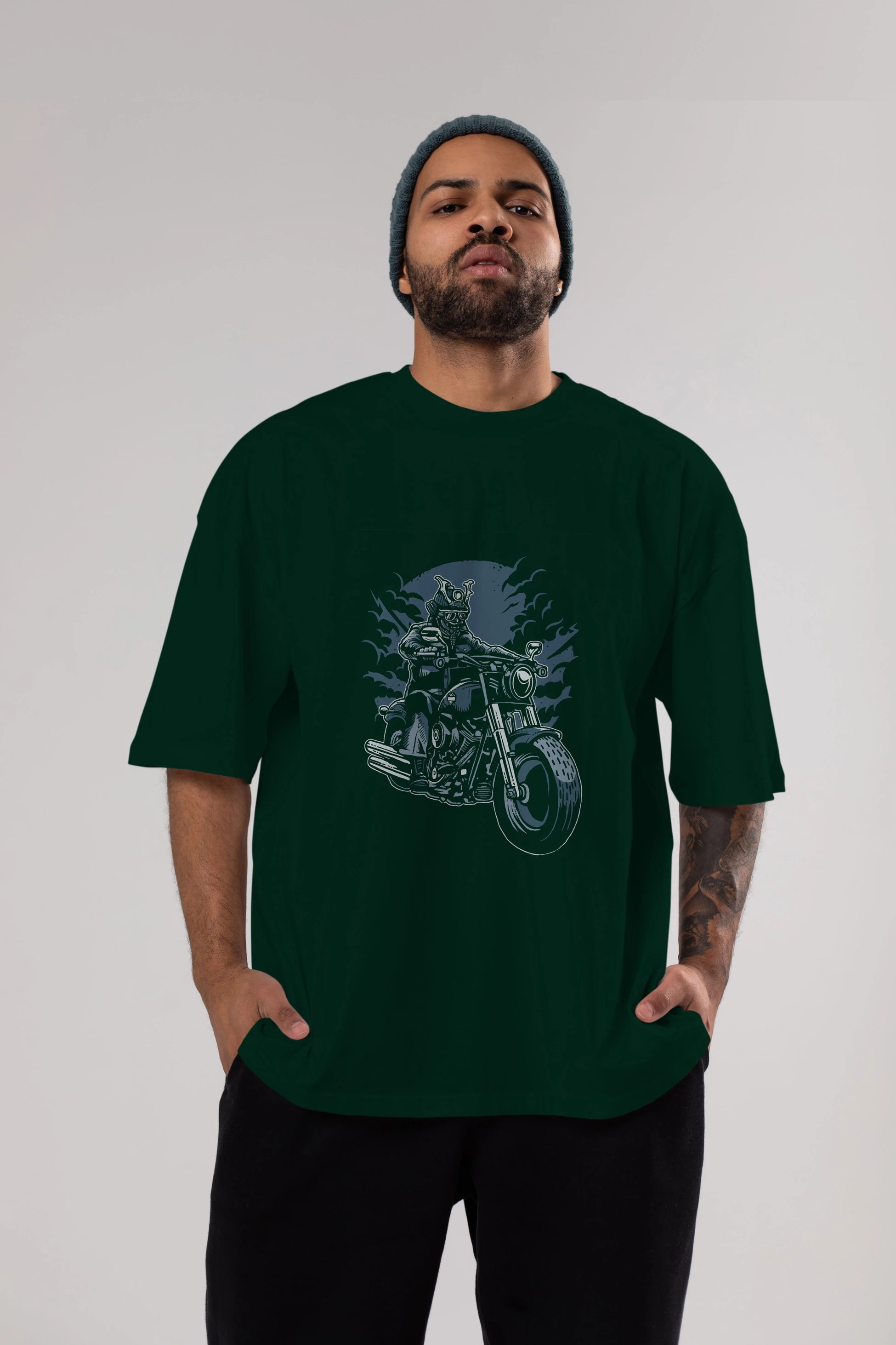 Samurai Ride Ön Baskılı Oversize t-shirt Erkek Kadın Unisex %100 Pamuk tişort