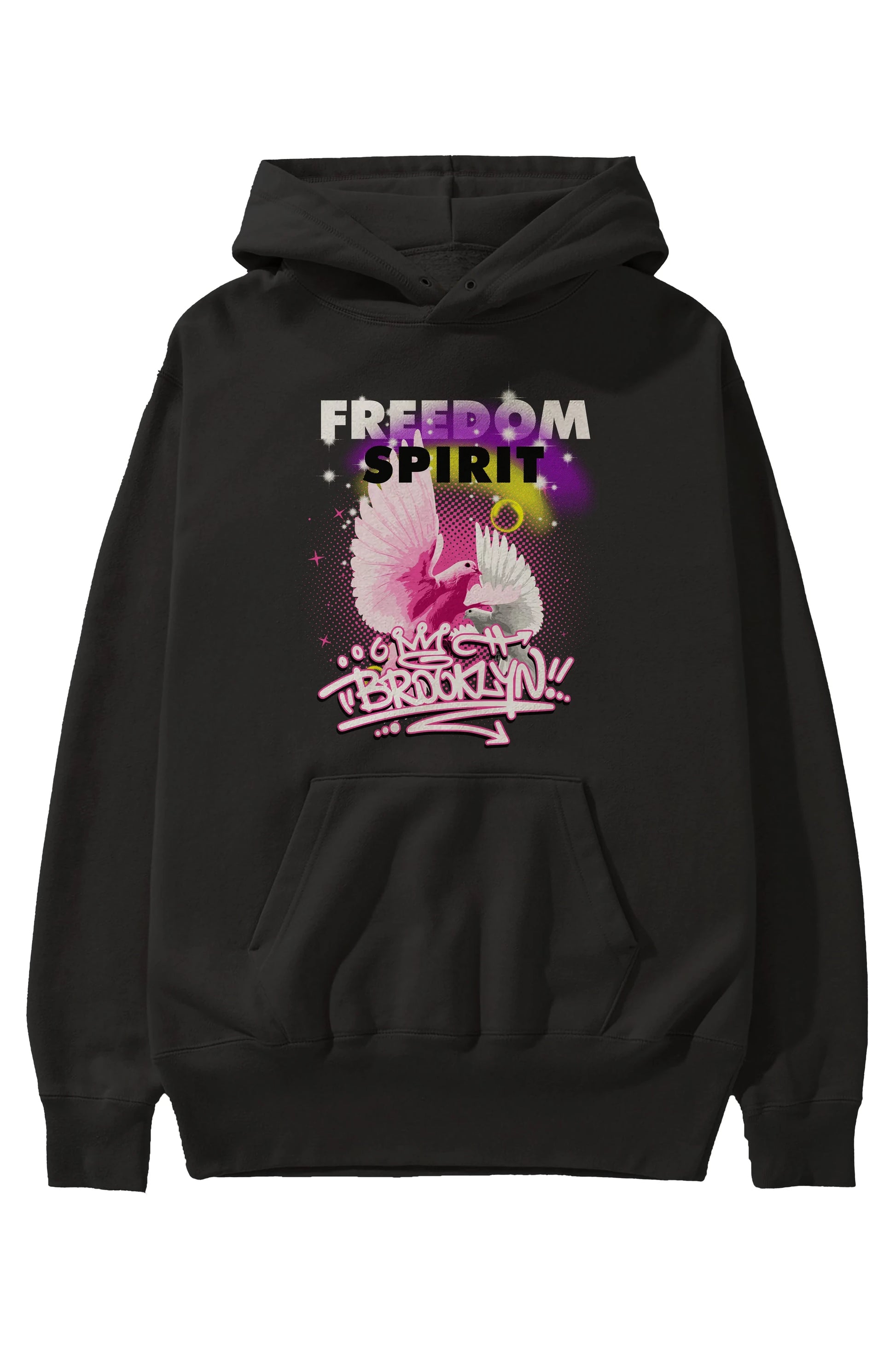 Freedom Spirit Brooklyn Ön Baskılı Hoodie Oversize Kapüşonlu Sweatshirt Erkek Kadın Unisex