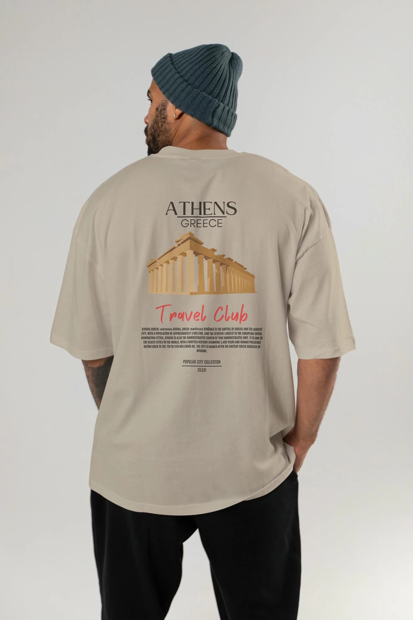 Athens Greece Arka Baskılı Oversize t-shirt Erkek Kadın Pamuk Bisiklet Yaka tişort