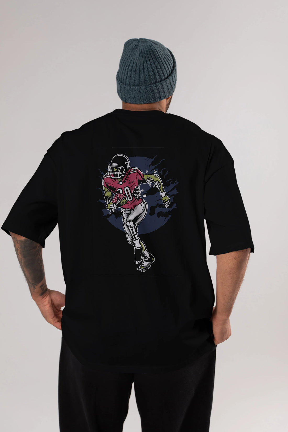 Zombie Football Arka Baskılı Oversize t-shirt Erkek Kadın Unisex %100 Pamuk