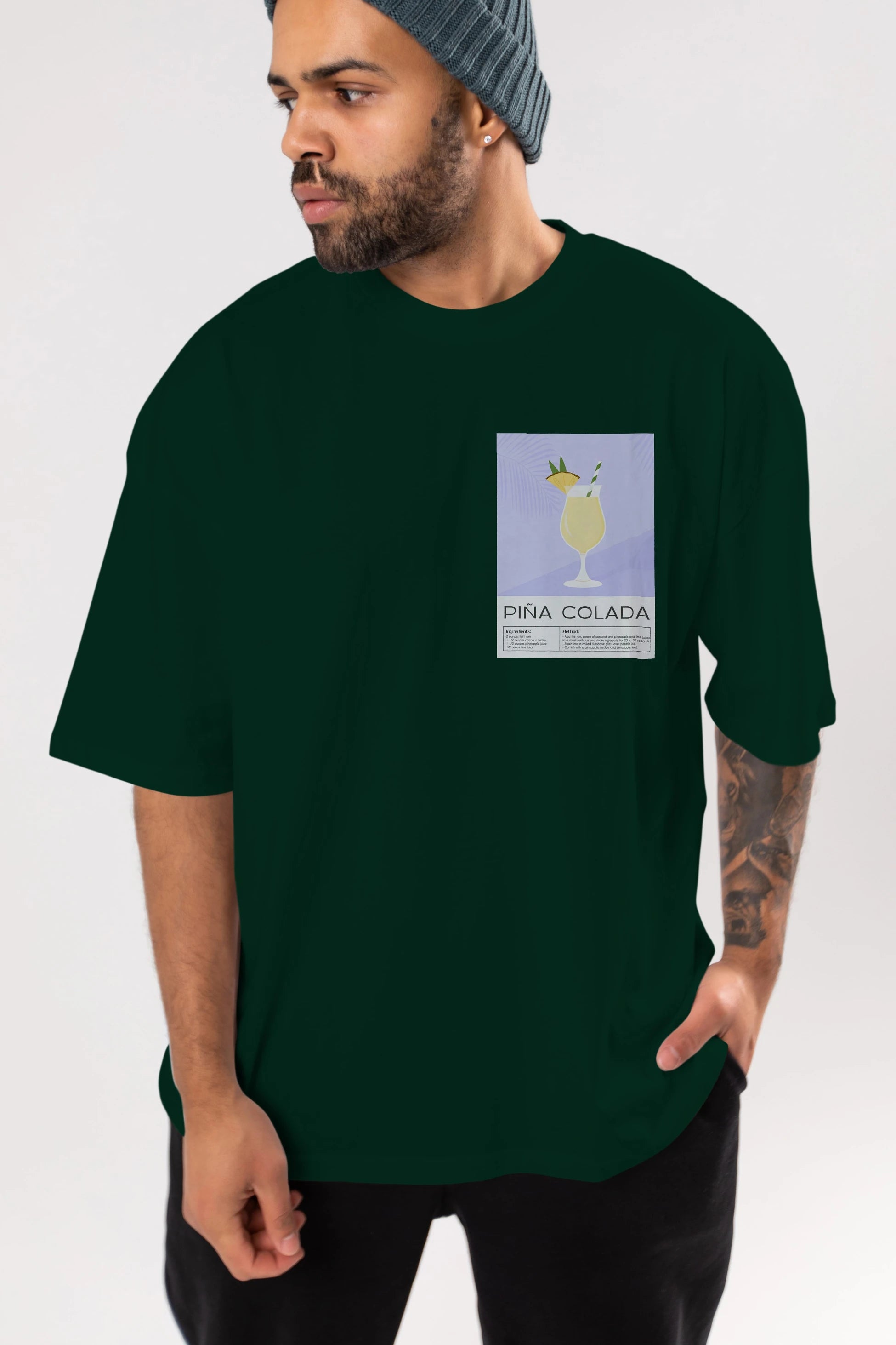 PIna Colada 6 Ön Sol Baskılı Oversize t-shirt Erkek Kadın Unisex %100 Pamuk Bisiklet Yaka tişort
