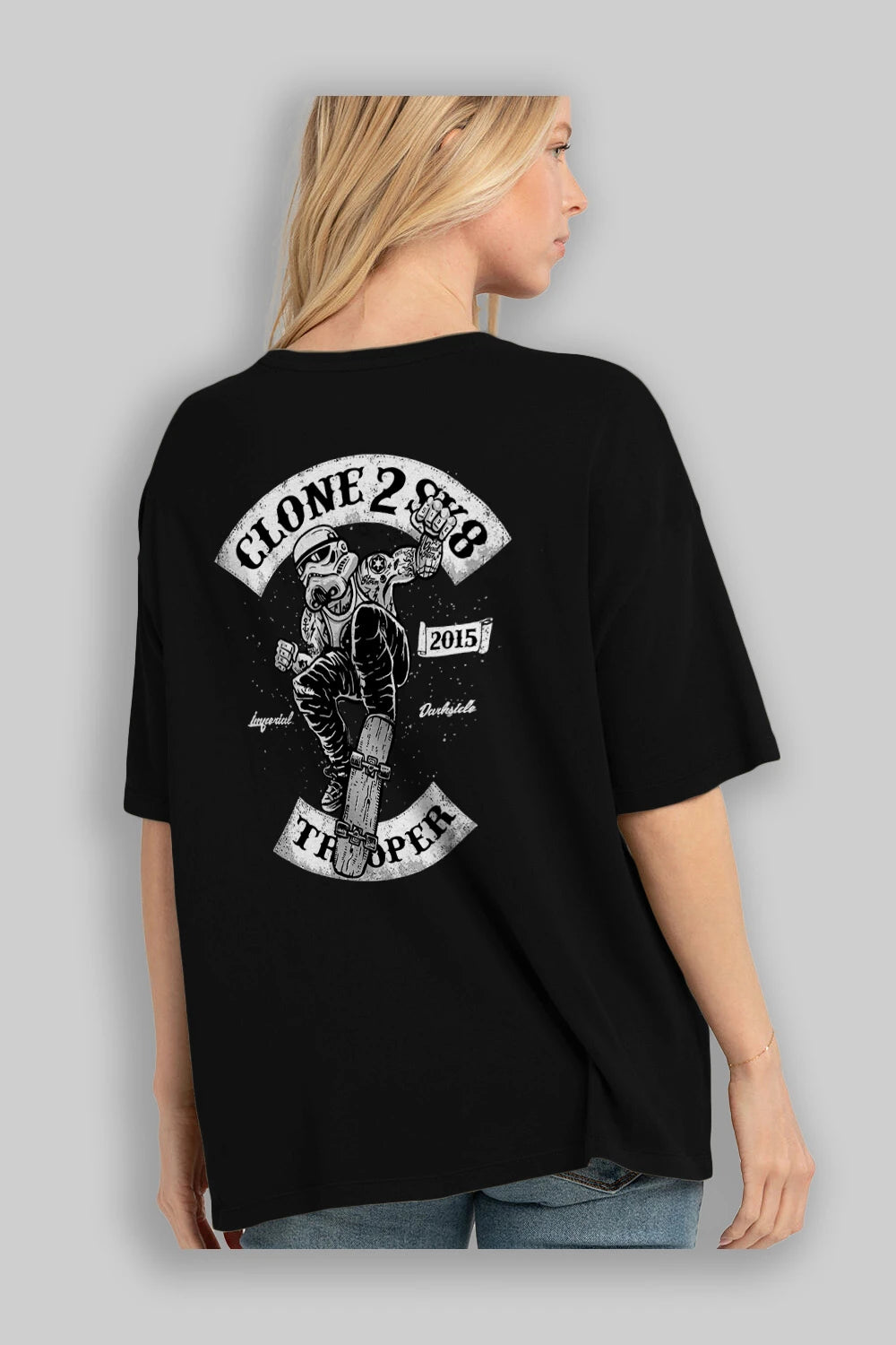 Clone 2 Sk8 Arka Baskılı Oversize t-shirt Erkek Kadın Unisex %100 Pamuk