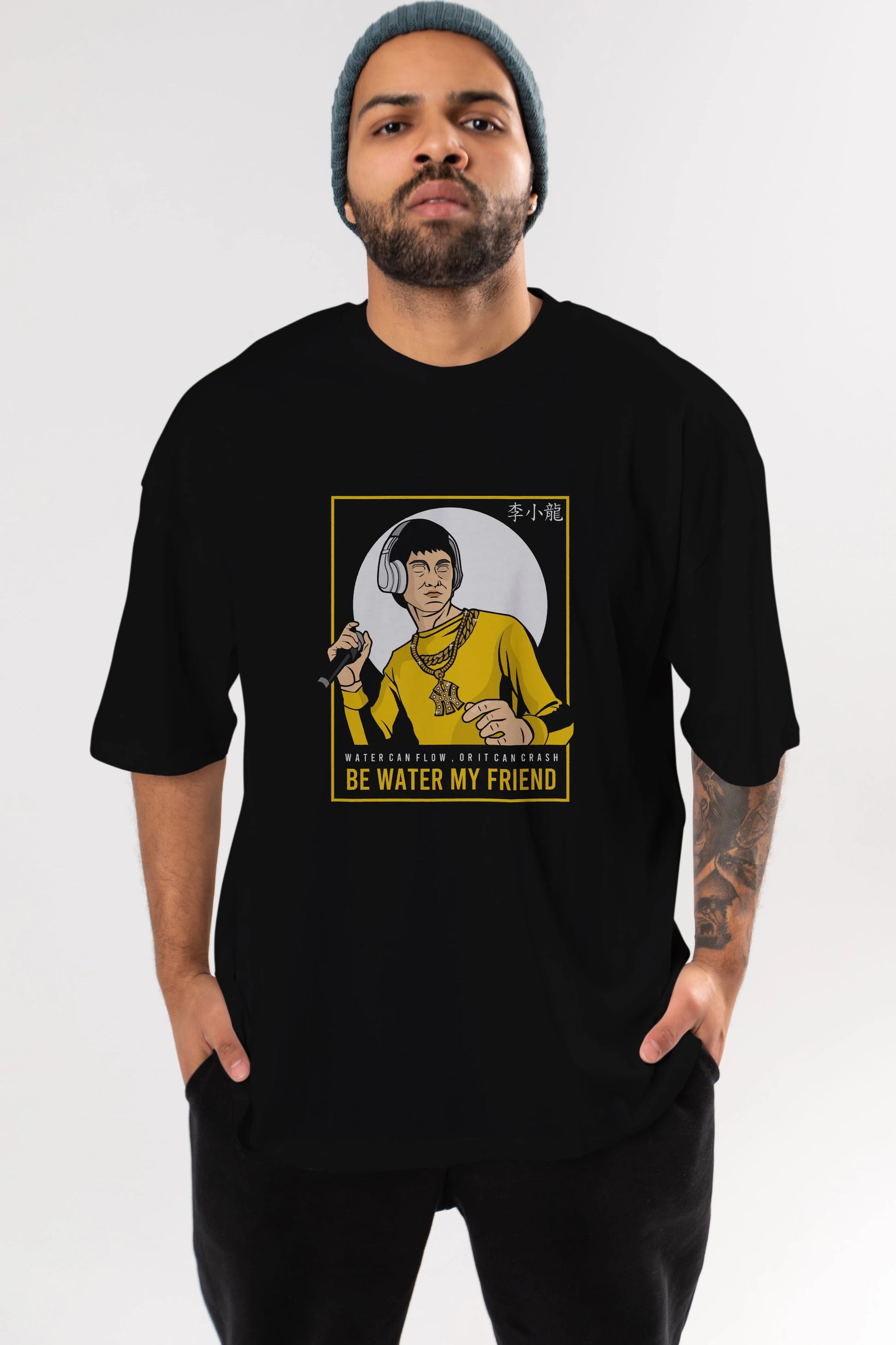Bruce Lee Rapper Ön Baskılı Oversize t-shirt Erkek Kadın Unisex %100 Pamuk tişort
