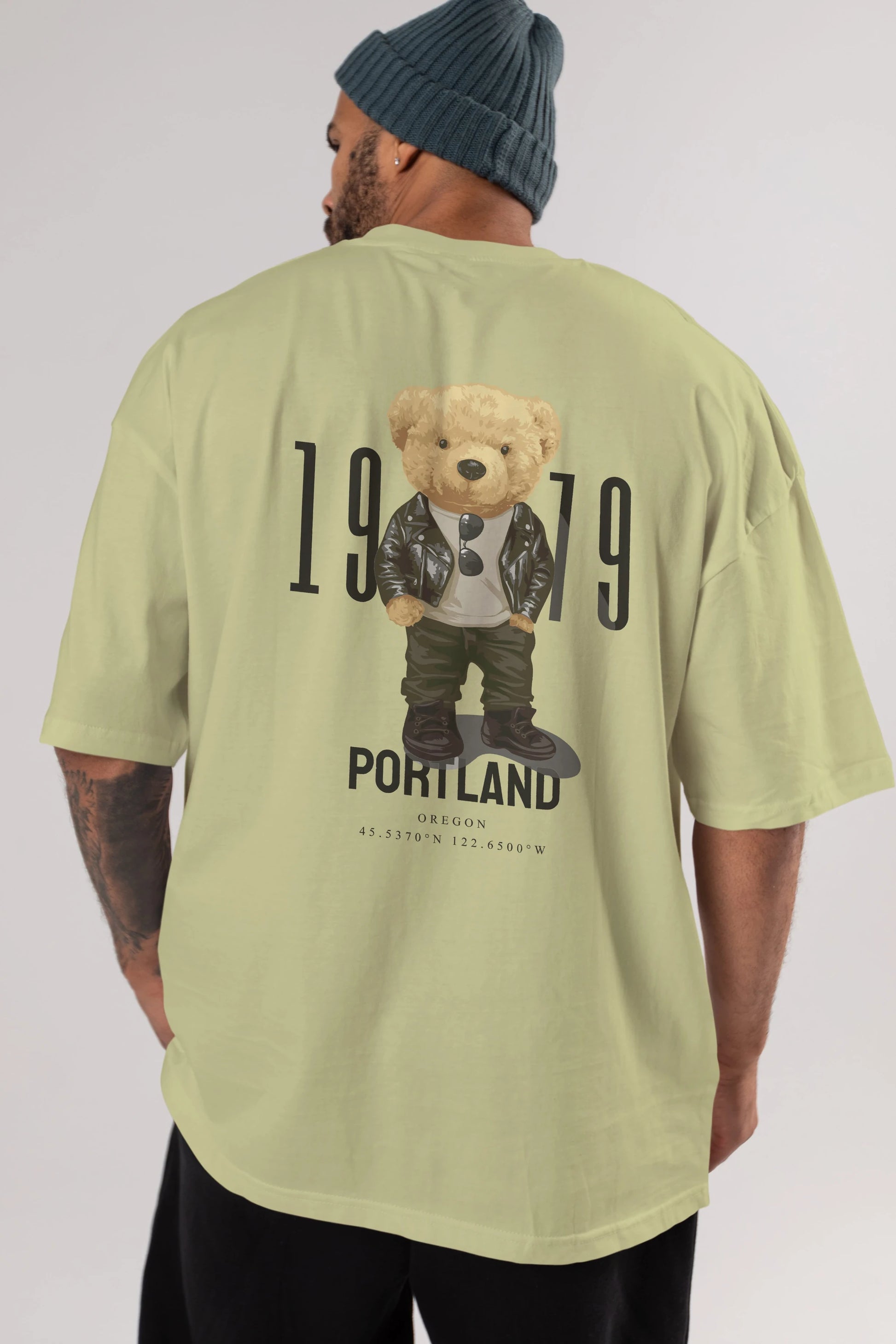 Teddy Bear Portland Arka Baskılı Oversize t-shirt Erkek Kadın Unisex %100 Pamuk