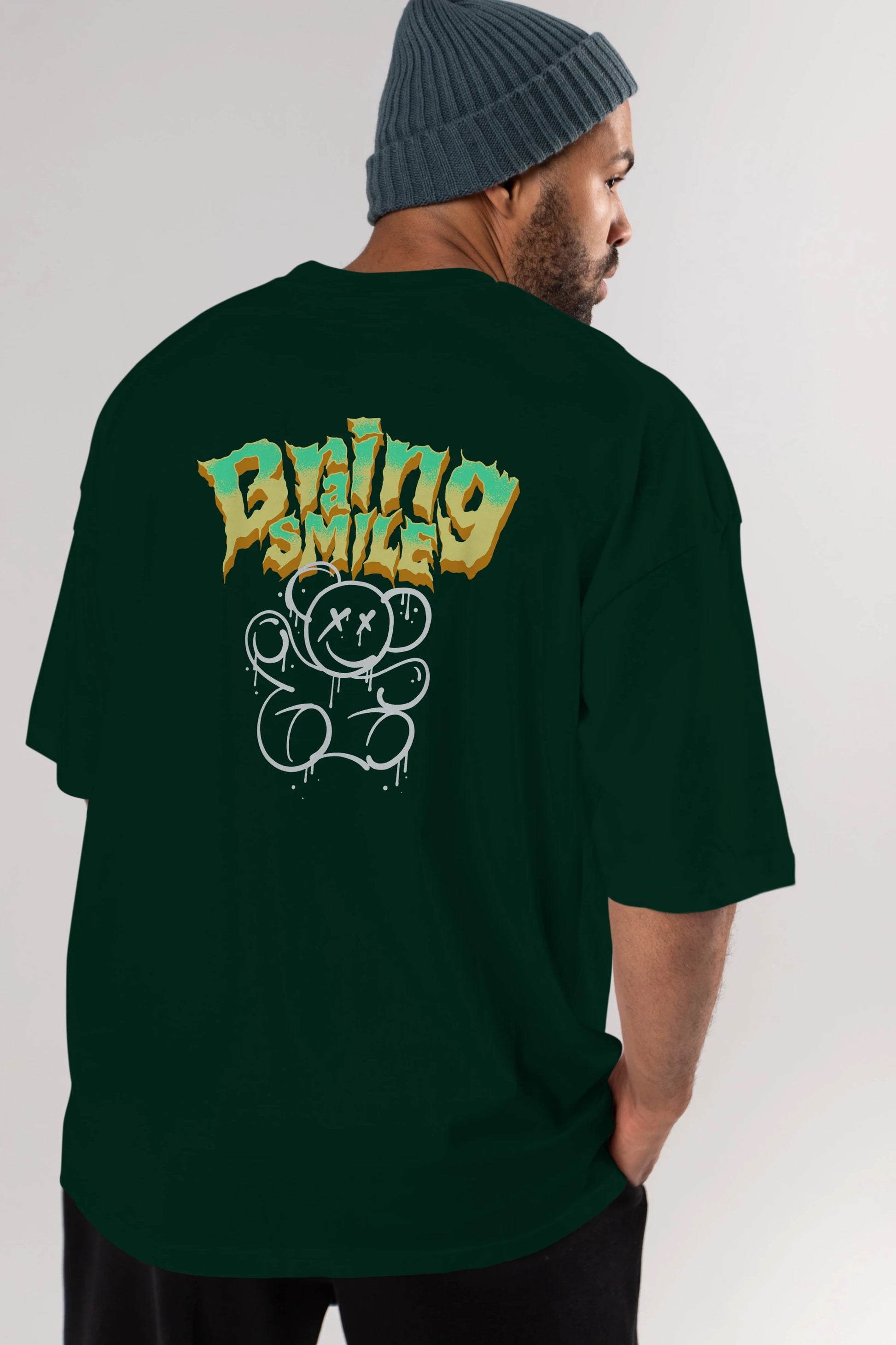 Teddy Bear Braing Smile Arka Baskılı Oversize t-shirt Erkek Kadın Unisex