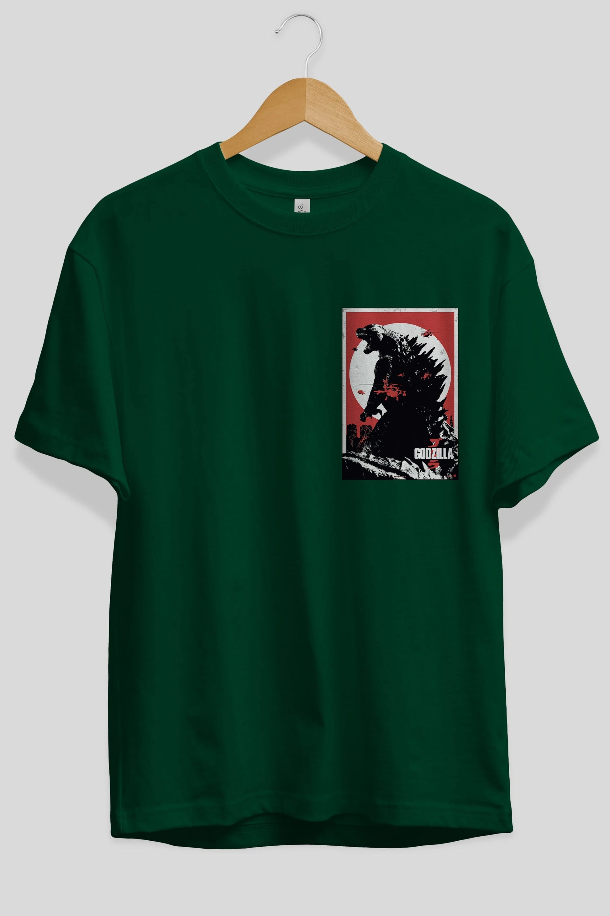 Godzilla (2) Ön Sol Baskılı Oversize t-shirt Erkek Kadın Unisex %100 Pamuk Bisiklet Yaka tişort