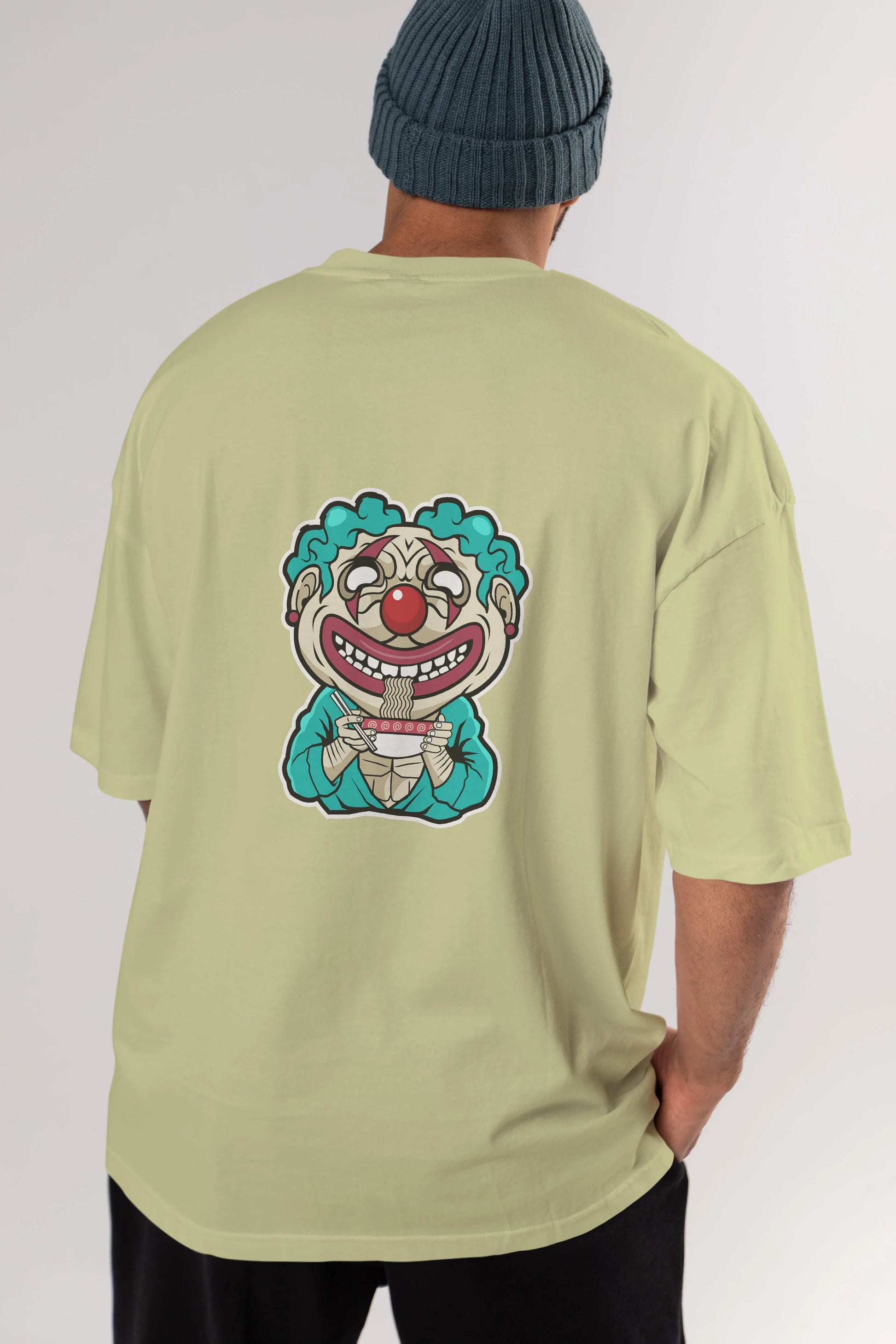 Clown Ramen Arka Baskılı Oversize t-shirt Erkek Kadın Unisex %100 Pamuk tişort