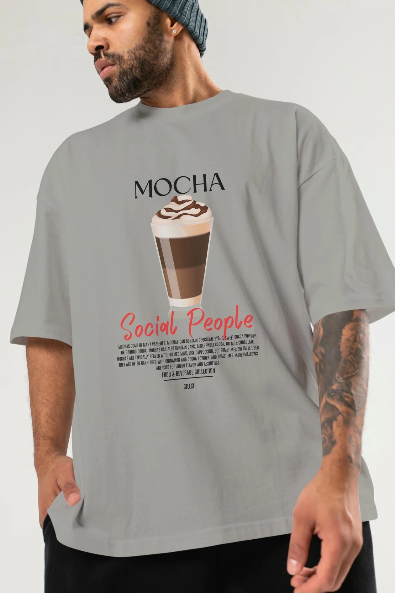 Mocha Kokteyl Serisi ön Baskılı Oversize t-shirt Erkek Kadın %100 Pamuk Bisiklet Yaka tişort