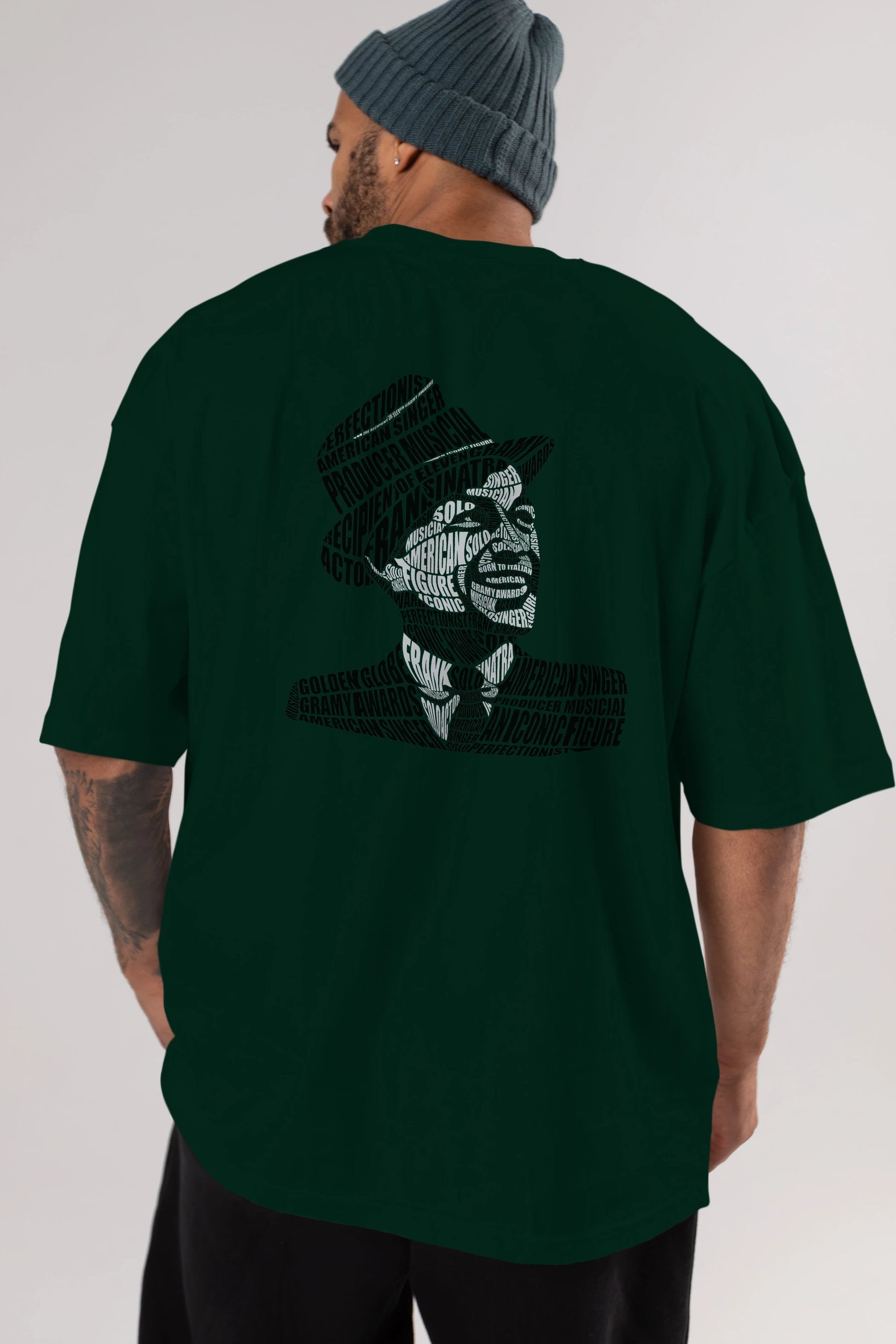 Frank Sinatra Calligram Arka Baskılı Oversize t-shirt %100 pamuk Erkek Kadın Unisex