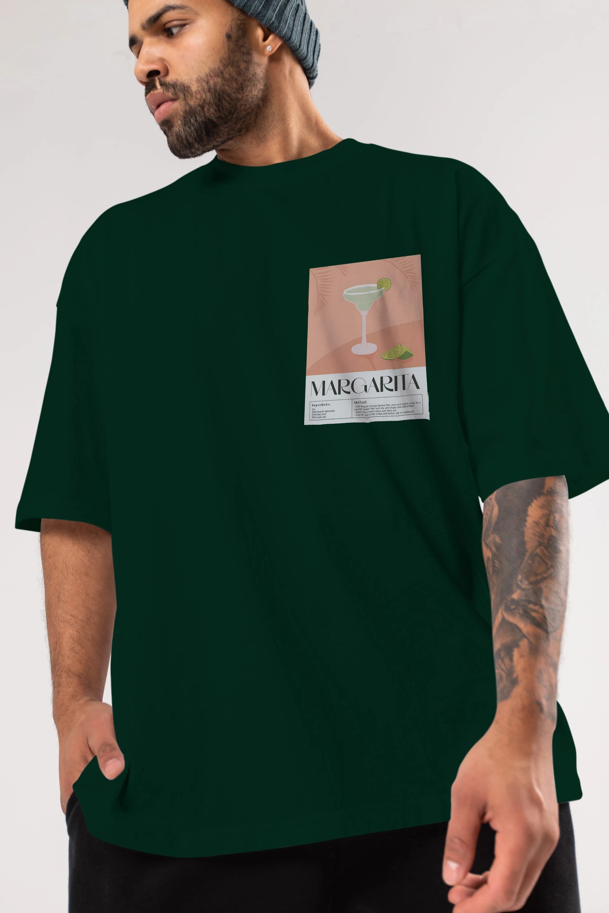 Margarita 5 Ön Sol Baskılı Oversize t-shirt Erkek Kadın Unisex %100 Pamuk Bisiklet Yaka tişort