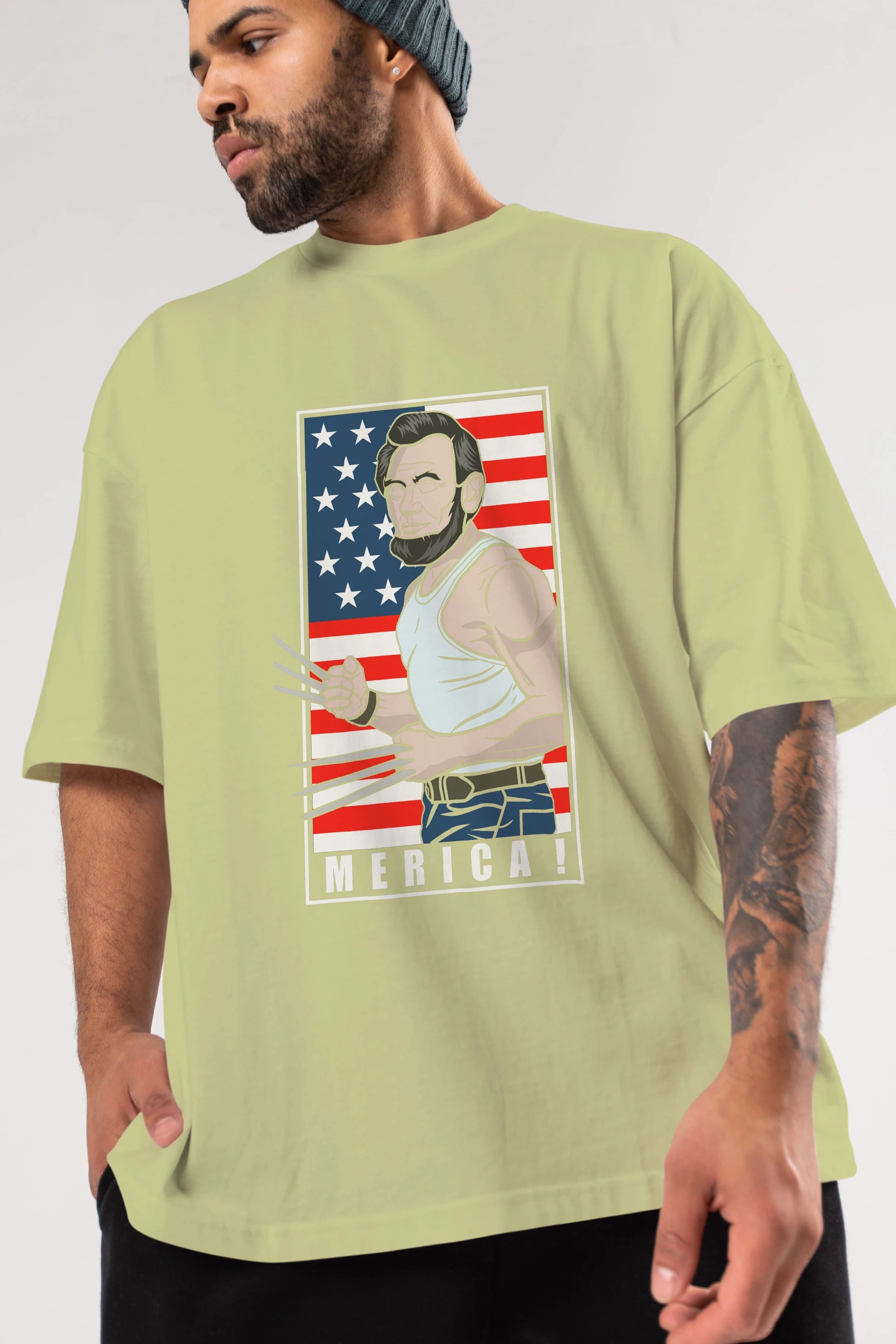 Wolverlincoln Ön Baskılı Oversize t-shirt Erkek Kadın Unisex %100 Pamuk tişort