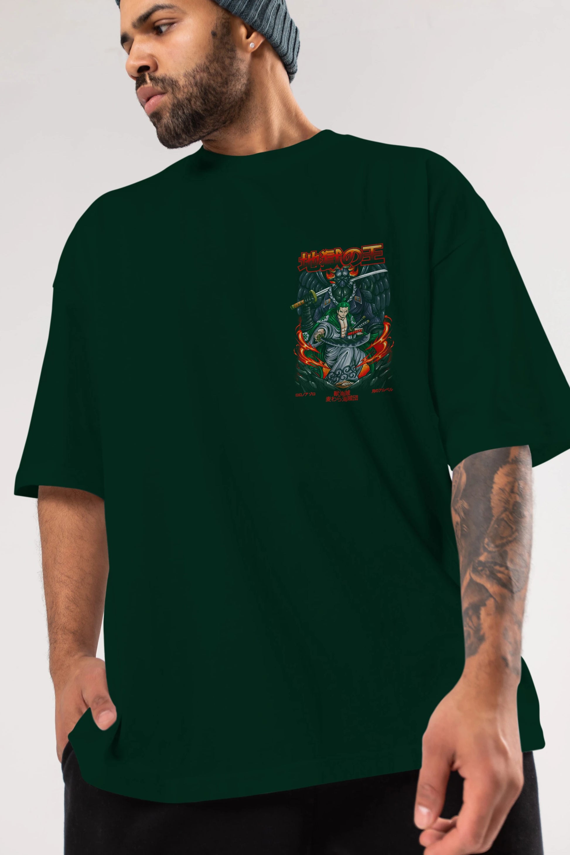 Roronoa Zoro 4 Ön Sol Baskılı Oversize t-shirt Erkek Kadın Unisex %100 Pamuk Bisiklet Yaka tişort