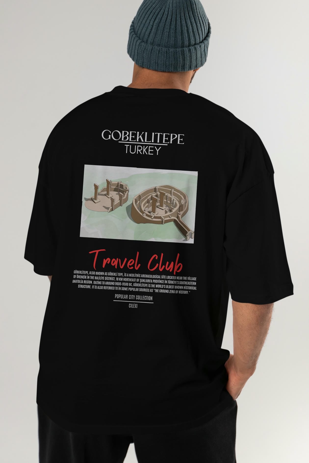 Gobeklitepe Turkey Arka Baskılı Oversize t-shirt Erkek Kadın Pamuk Bisiklet Yaka tişort