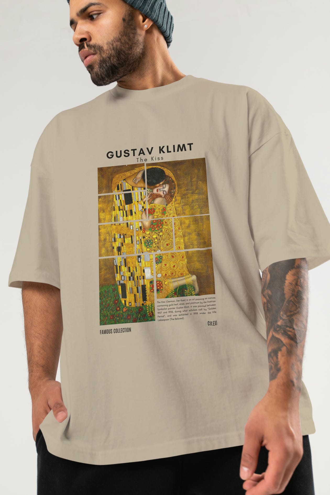 Gustav Klimt The Kiss ön Baskılı Oversize t-shirt Erkek Kadın Bisiklet Yaka Pamuk tişort