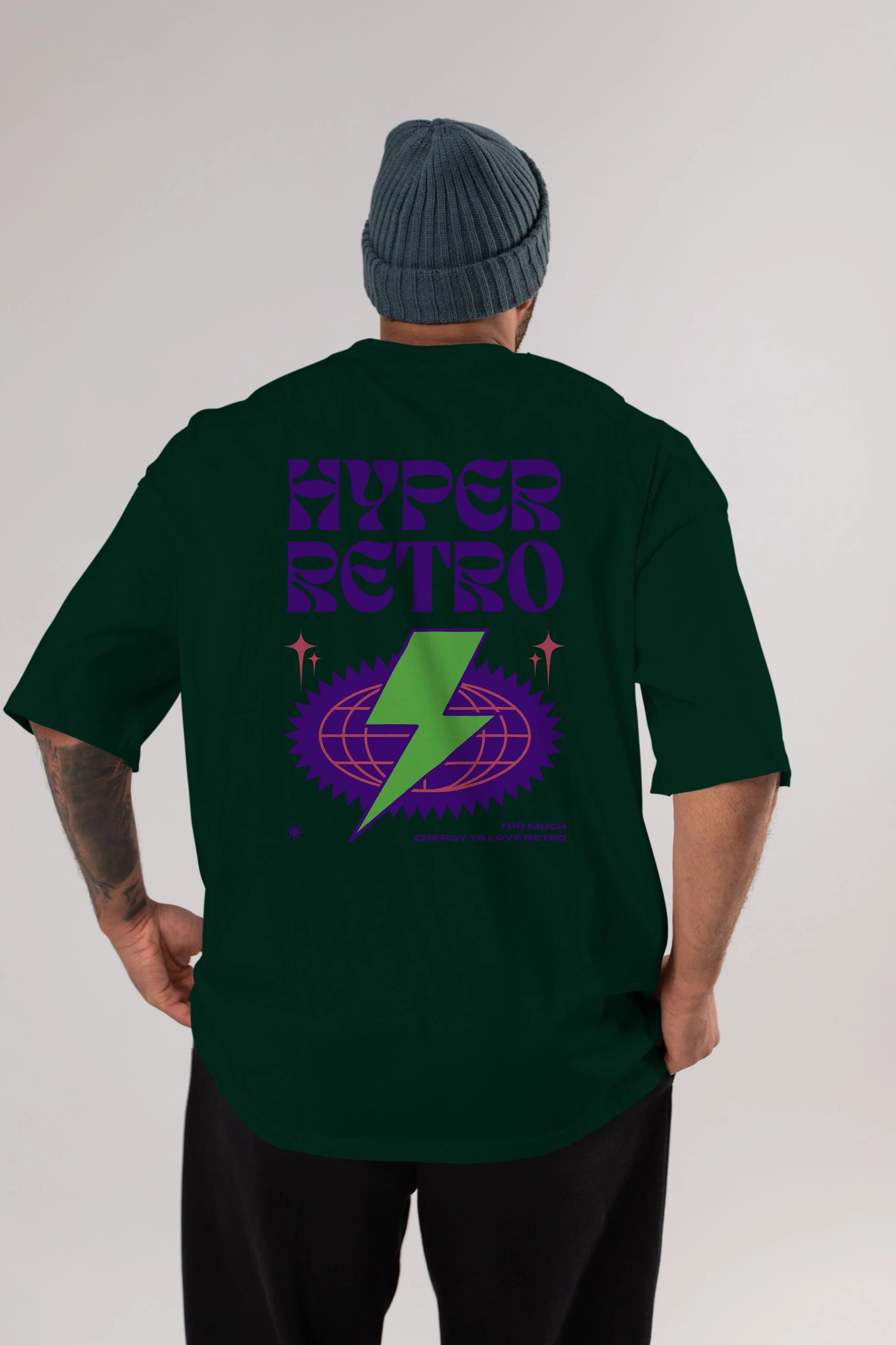 Hyper Retro Yazılı Arka Baskılı Oversize t-shirt Erkek Kadın Unisex