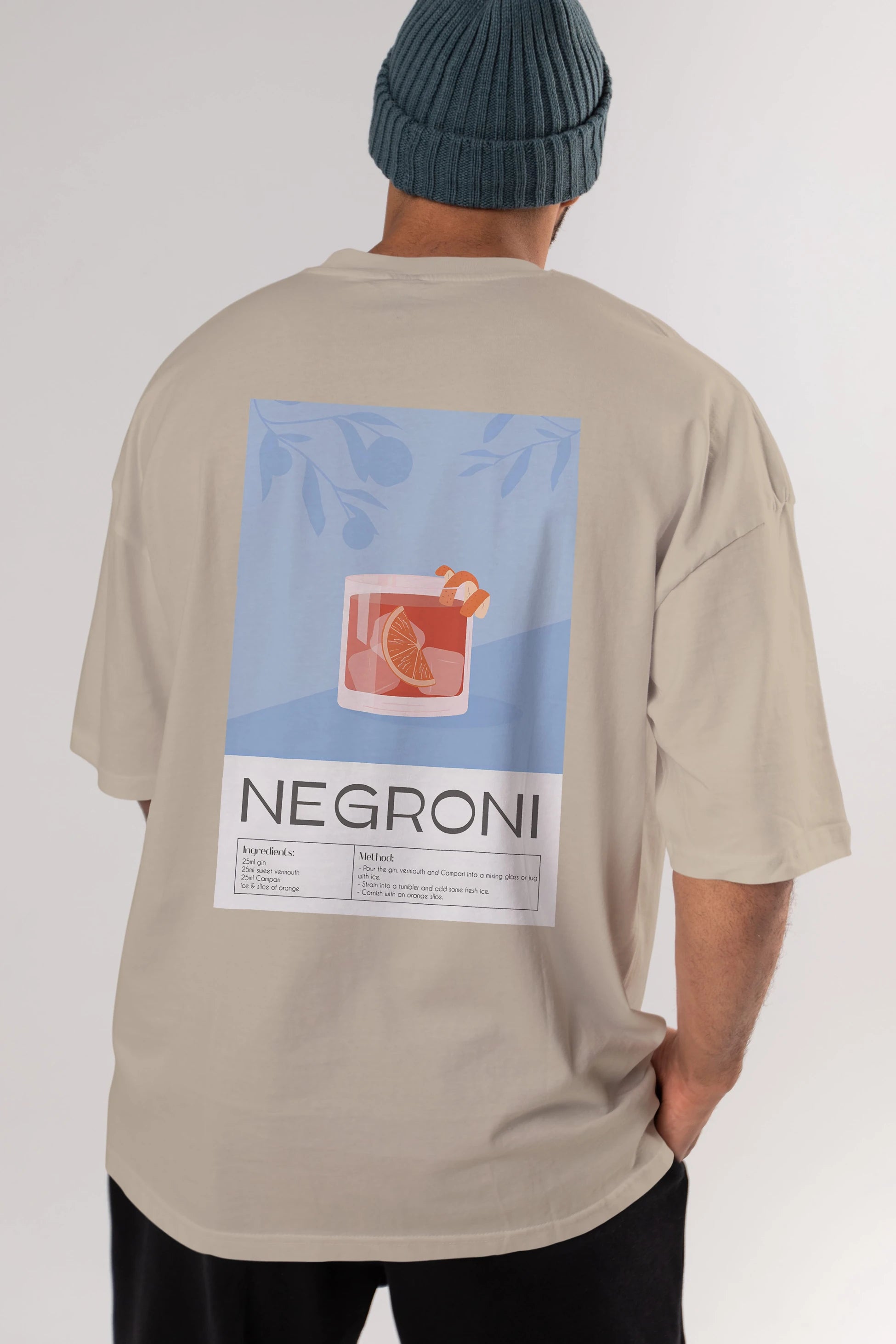 Negroni Arka Baskılı Oversize t-shirt Erkek Kadın Unisex %100 Pamuk Bisiklet Yaka tişort