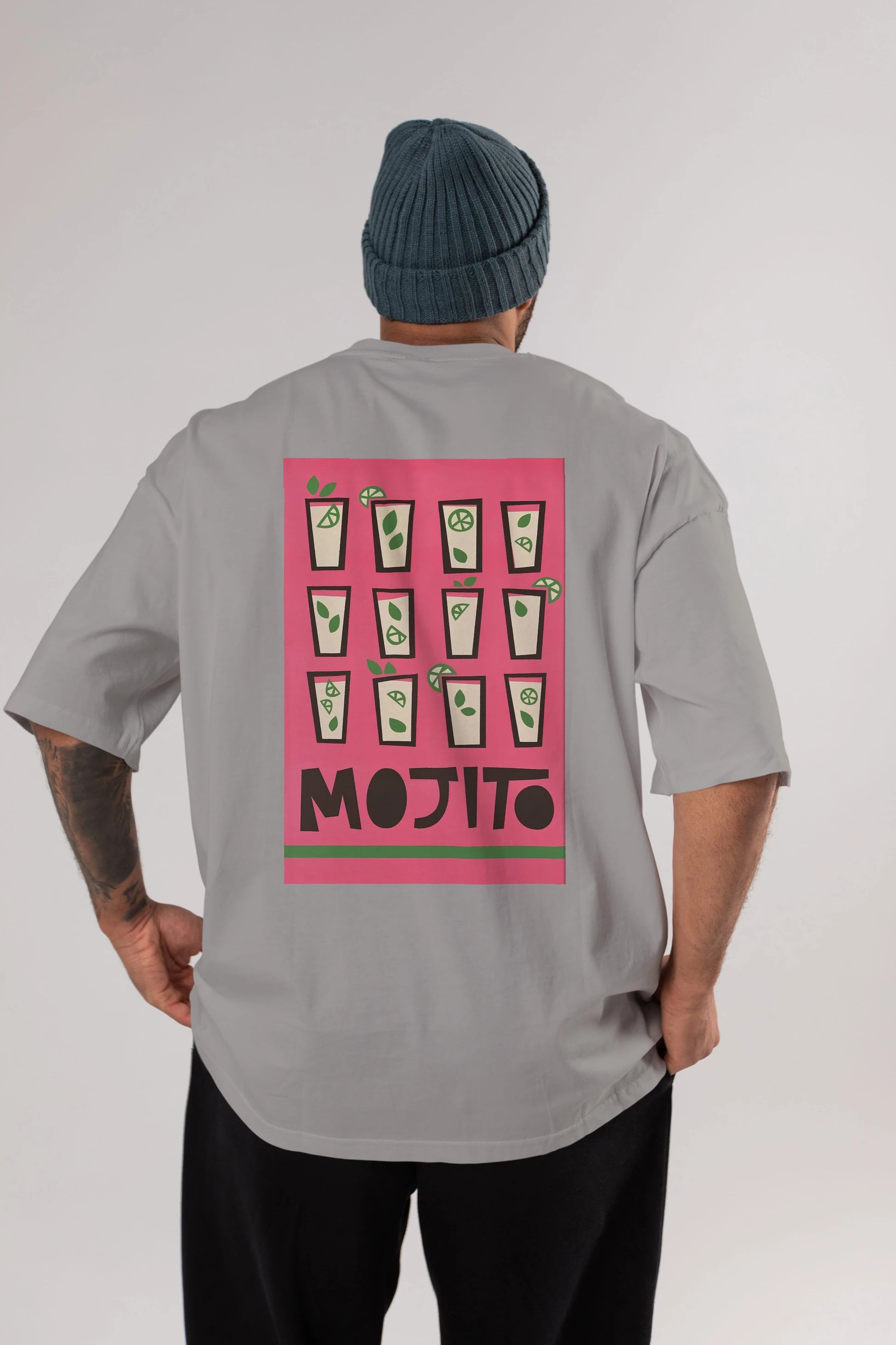 Mojito Arka Baskılı Oversize t-shirt Erkek Kadın Unisex %100 Pamuk Bisiklet Yaka tişort