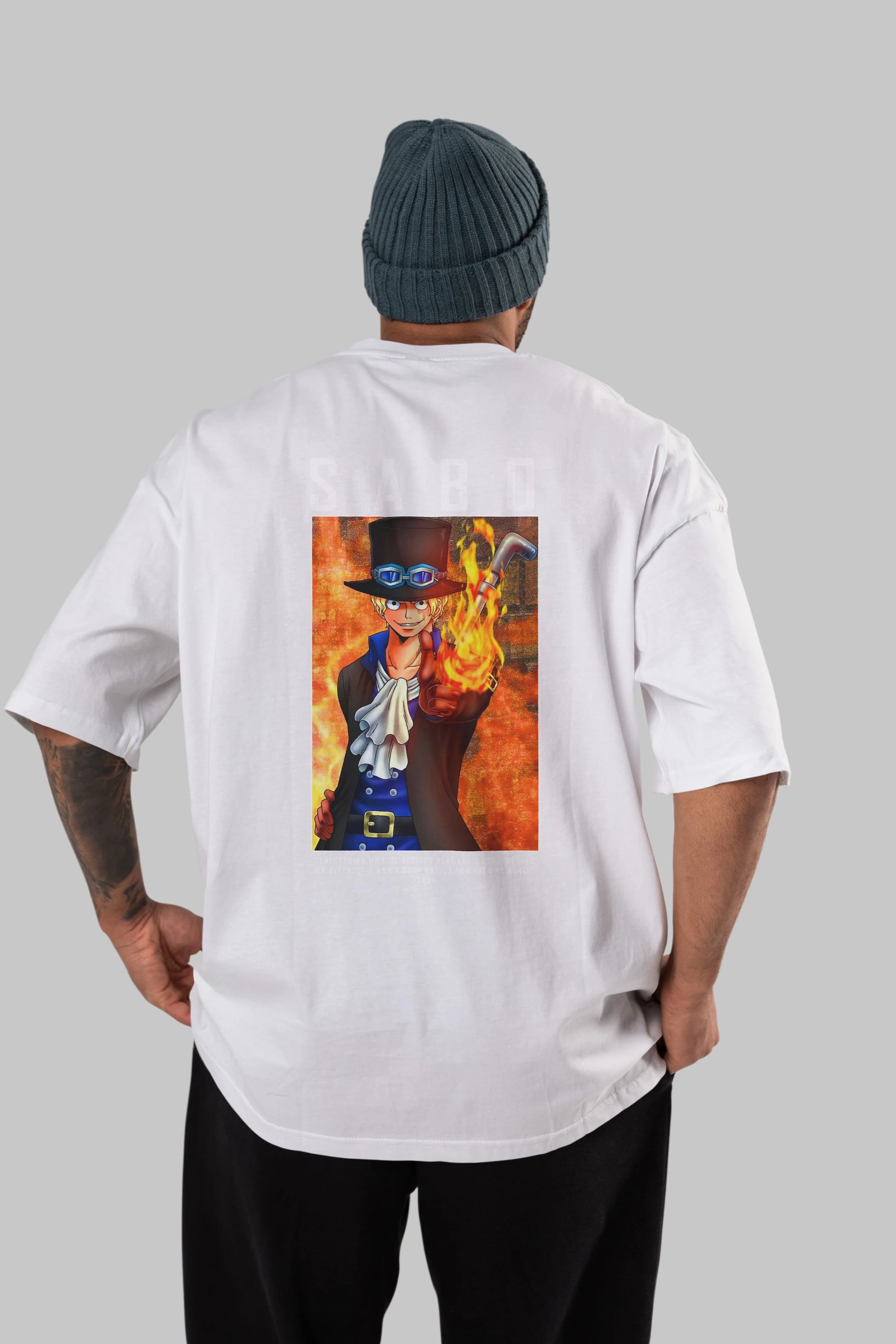 Sabo Anime Arka Baskılı Oversize t-shirt Erkek Kadın Unisex %100 pamuk tişort