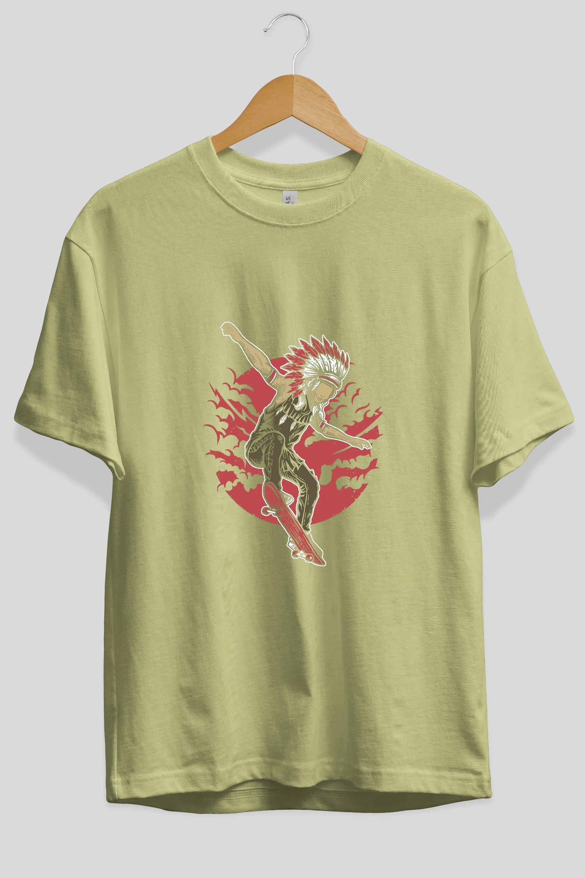 Indian Chief Skateboard Ön Baskılı Oversize t-shirt Erkek Kadın Unisex %100 Pamuk tişort