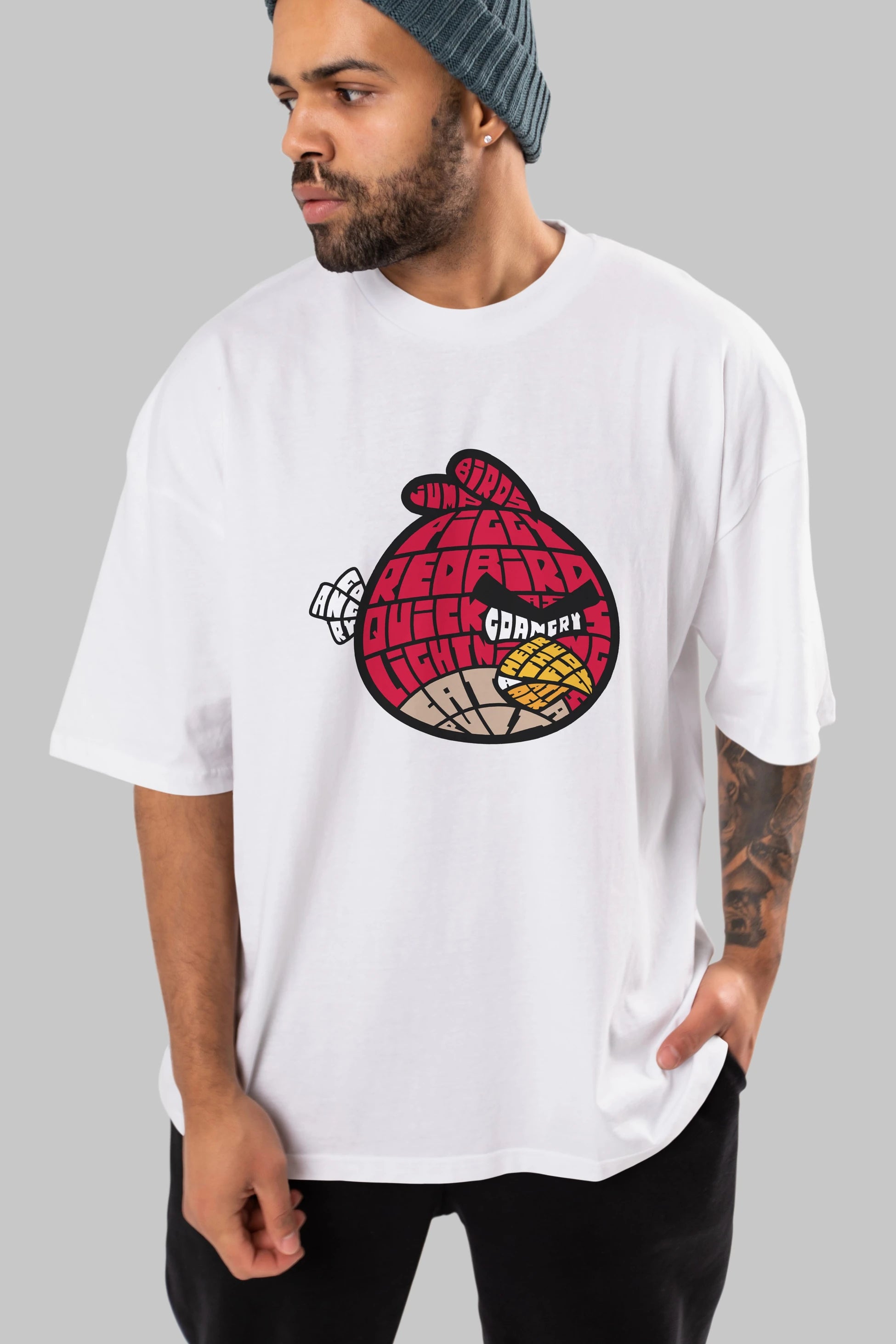 Bird With Anger Ön Baskılı Oversize t-shirt %100 pamuk Erkek Kadın Unisex