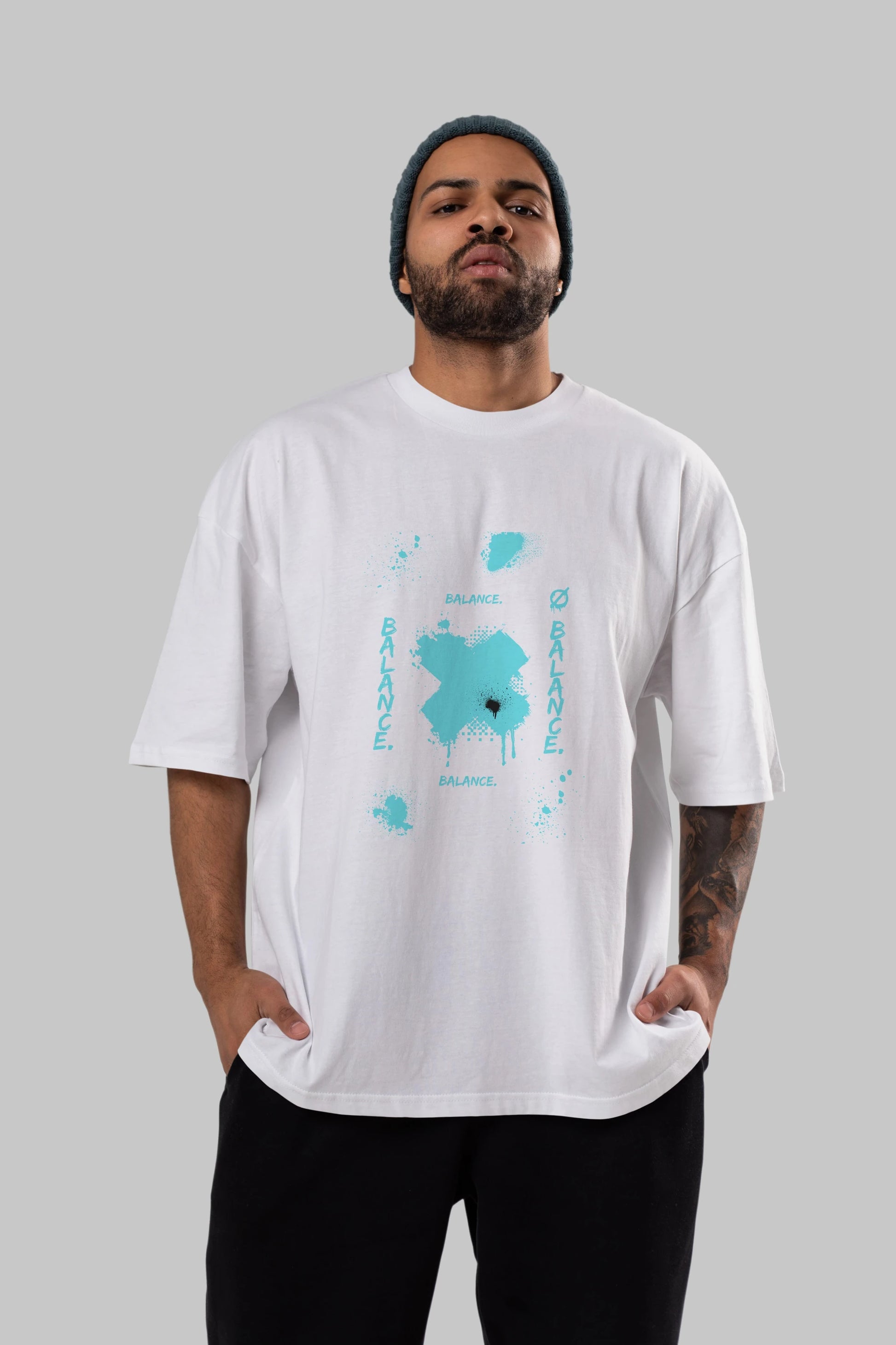 Balance Balance Yazılı Ön Baskılı Oversize t-shirt Erkek Kadın Unisex