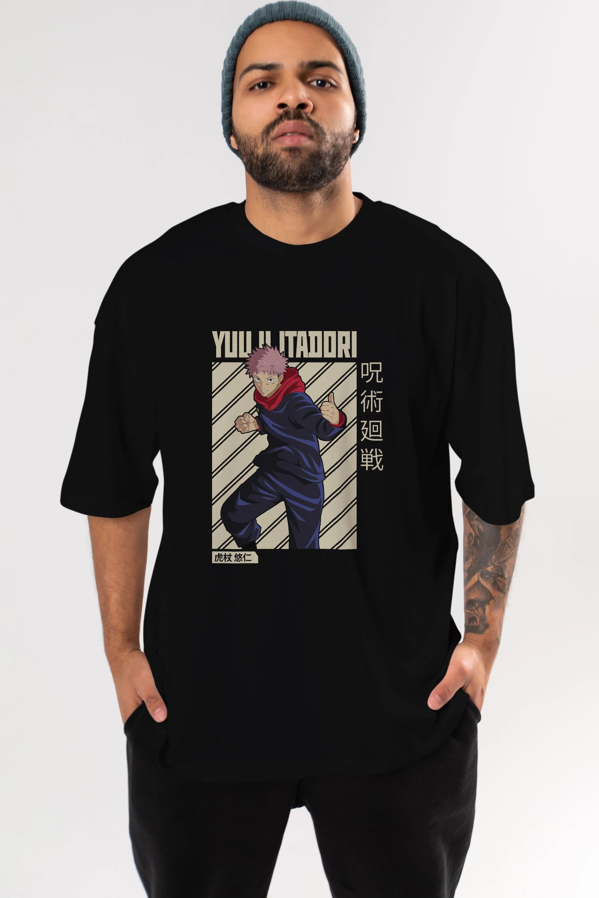 Yuuji Itadori 1 Anime Ön Baskılı Oversize t-shirt %100 pamuk Erkek Kadın Unisex